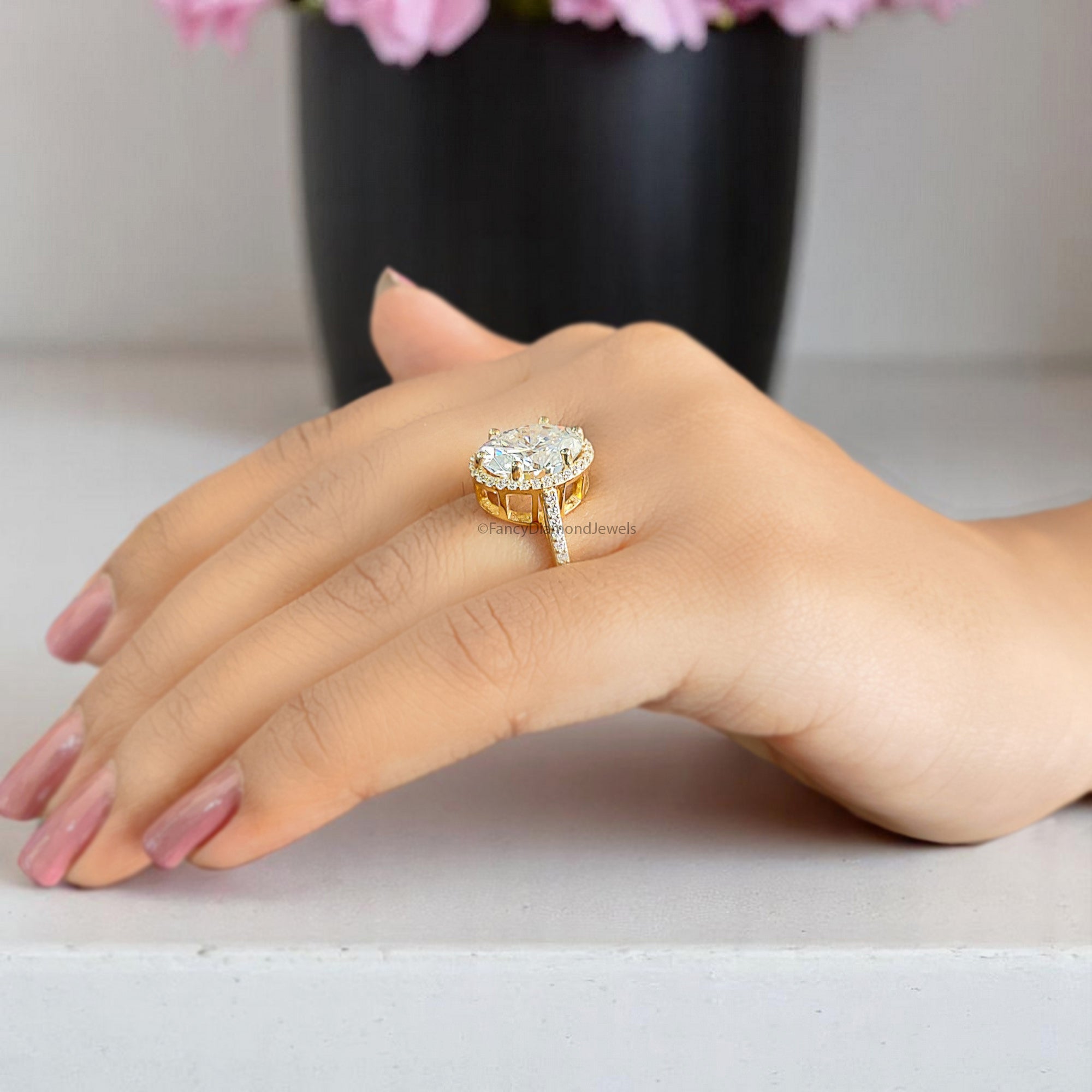 4.15 CT Oval Moissanite Engagement Ring Oval With Halo Setting Ring Colorless Oval Moissanite Wedding Ring Gift for Her Promise Ring FD364