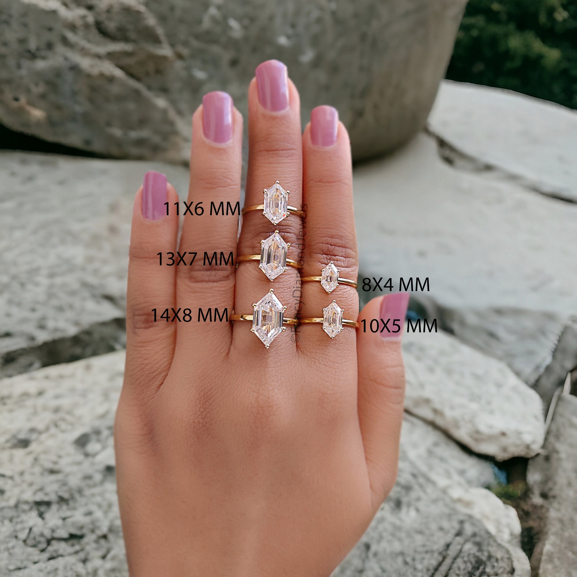 Hexagon Cut Engagement ring 8mm 10mm 11mm 13mm 14mm Stone Ring Silver Promise Ring Hexagon Cut Diamond Solitaire Ring Gift For Her FD292