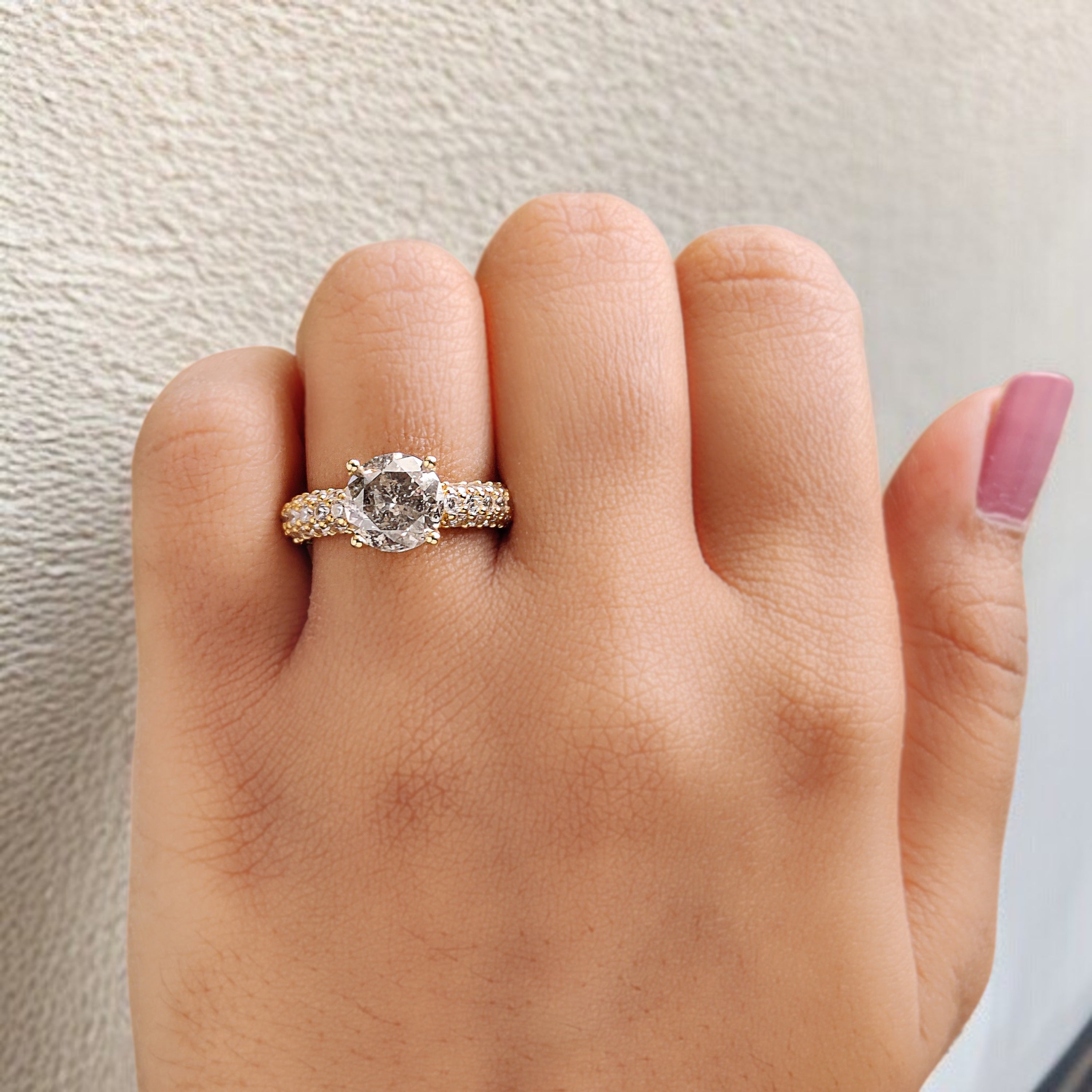Round Cut Salt And Pepper Diamond Ring 2.35 CT 8.25 MM Round Shape Diamond Wedding Ring Pave Set Ring Engagement Ring Gift For Her KDL3324