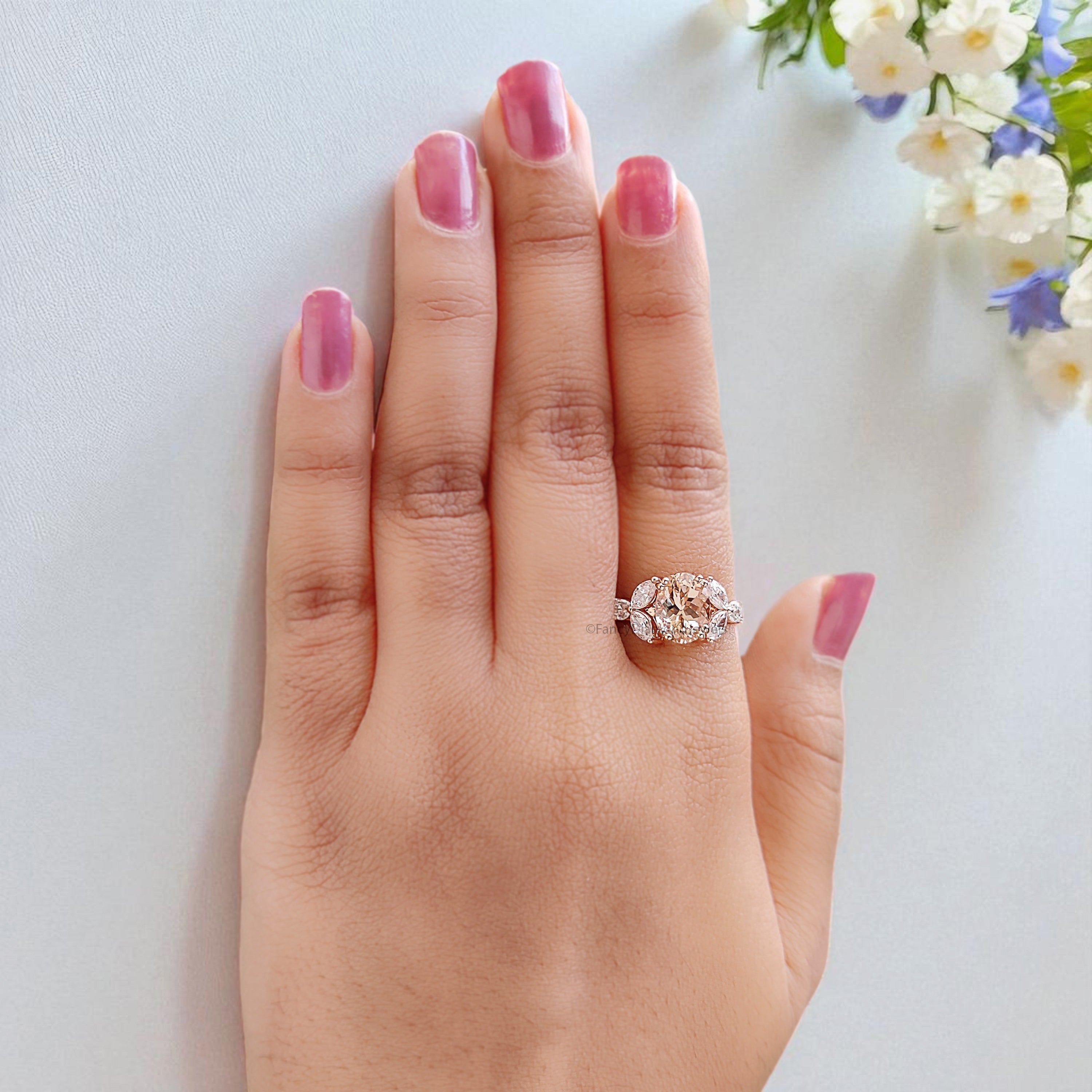 1.70 CT Oval Cut Natural Morganite Engagement Ring Rose Gold Ring Oval Shape Wedding Ring Unique Vintage Marquise Ring Gift For Her FD448