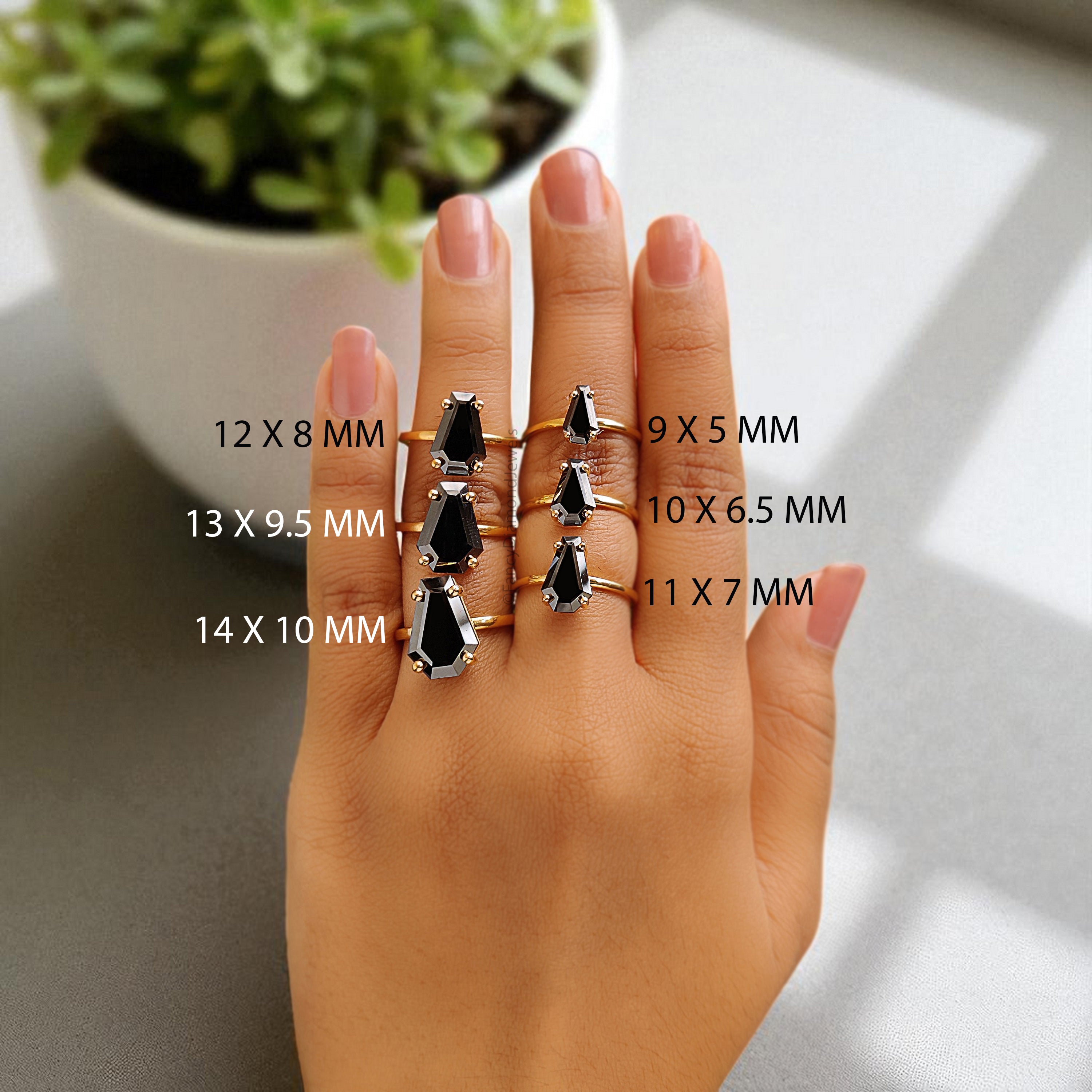 Coffin Black Onyx engagement ring 14mm 13mm 12mm 11mm 10mm 9mm stone ring Simulant Solitaire Diamond ring Silver ring Gift for her FD393