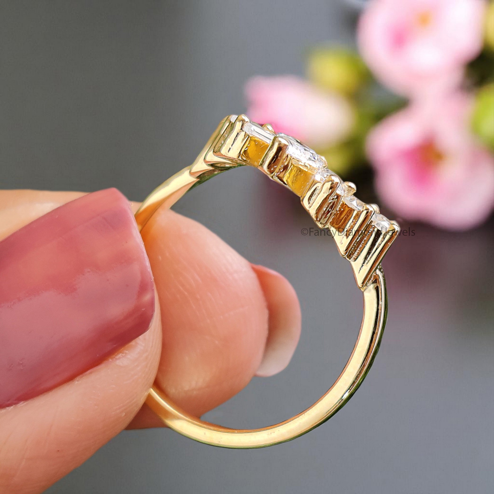 Natural White Diamond Curved Wedding Band 0.57 TW Silver/10K/14K/18K Gold Band Minimalist stacking dainty matching Band Gift For Her FD378