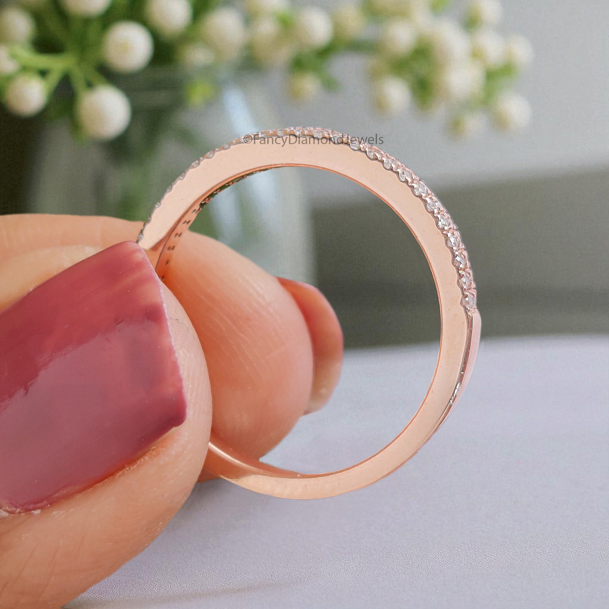 Round Cut Diamond Wedding Band Silver/10K/14K/18K Band Half Eternity Minimalist stacking dainty matching anniversary Ring Gift For Her KD888