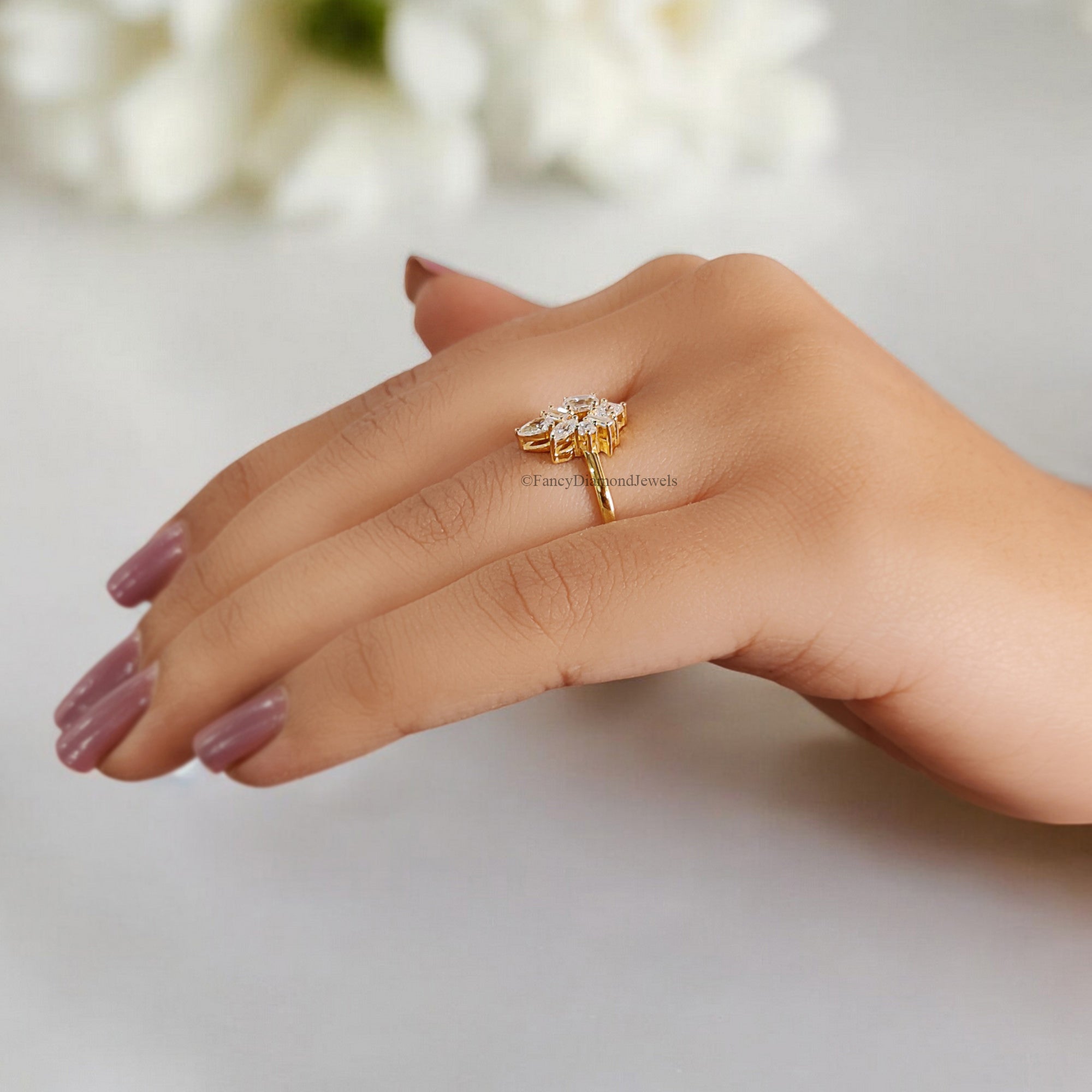 Mix Shape Moissanite Bridal Ring Multi Diamond Ring Engagement Ring Mixed Size Stones Wedding Ring 14K Solid Gold Anniversary Ring FD255