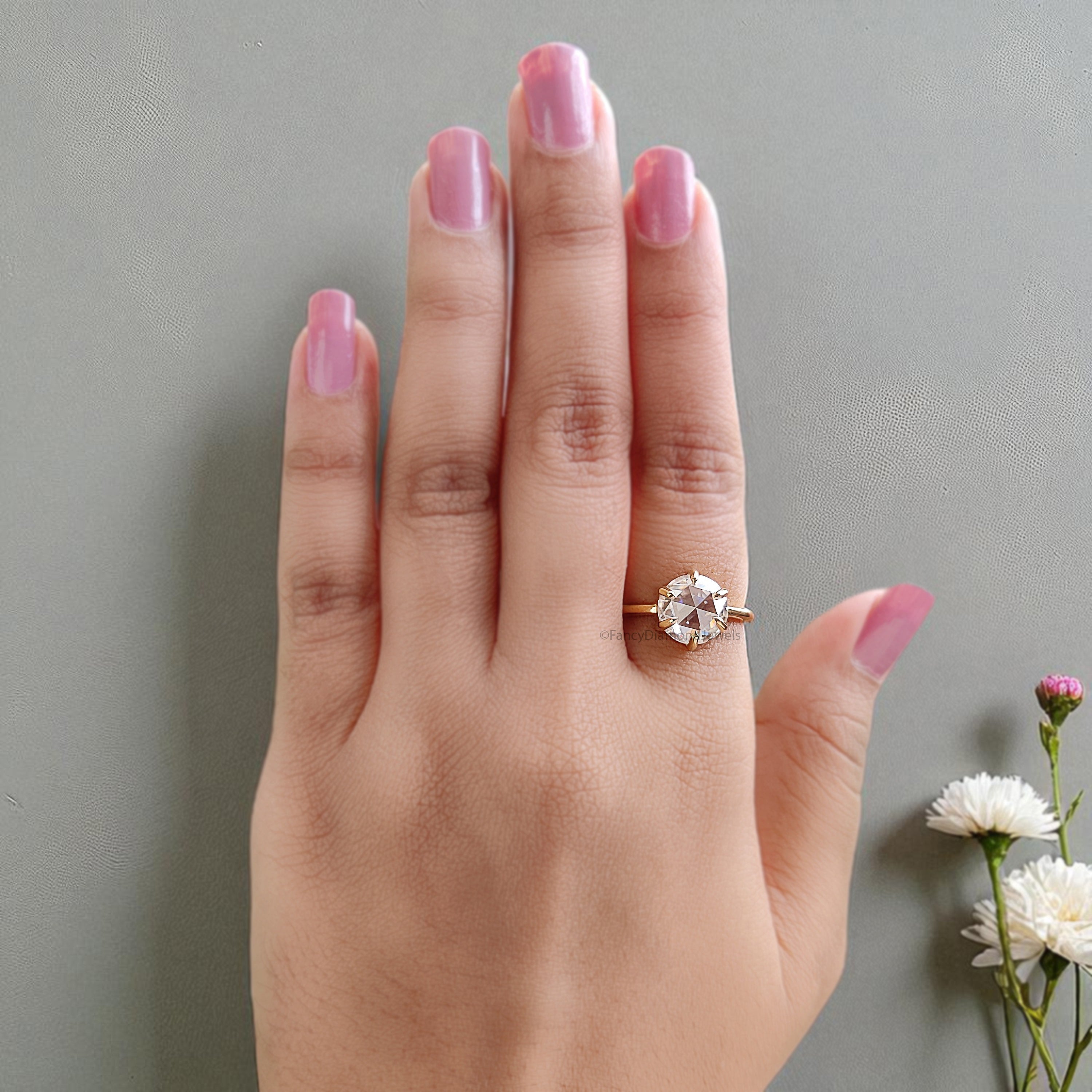 2.65 CT Round Rose Cut Colorless Moissanite Pointed Prong Simple Solitaire Engagement Ring Wedding Ring Anniversary Ring Bridal Ring FD28