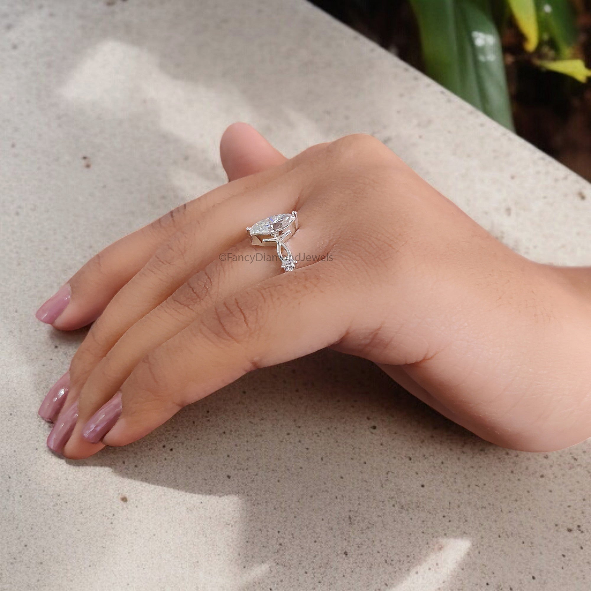 0.95 Ct Marquise Shape Colorless Engagement Ring Three Stone Ring Unique Bridal Ring White Gold Ring Anniversary Ring Gift For Her FD332