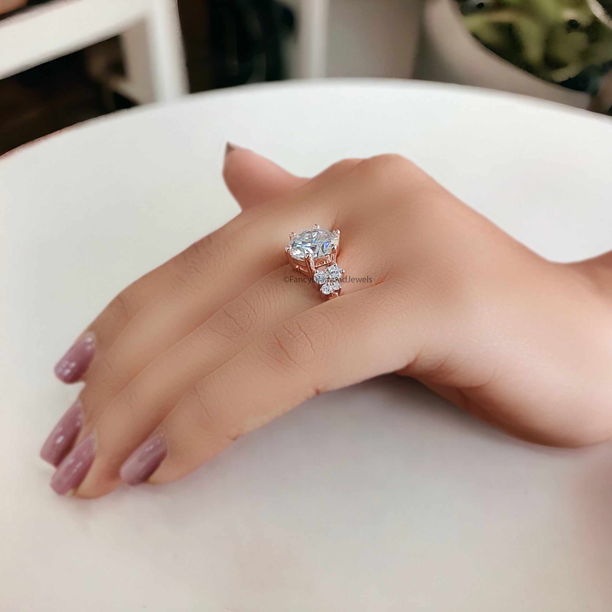 3.55 TW Round Brilliant Cut Colorless Moissanite Ring Unique Snowdrift 6 Prong Engagement Ring Wedding Ring Anniversary Gift Ring FD265