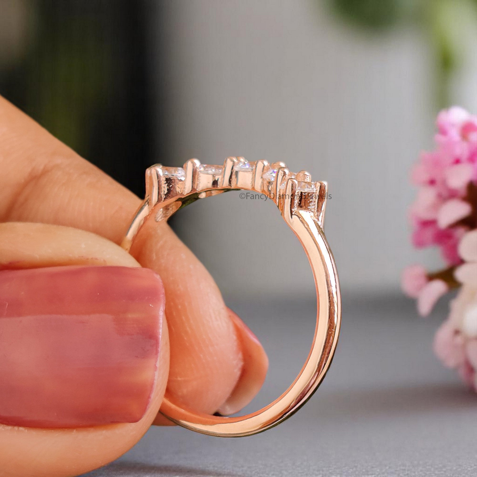 Five Round Diamond Wedding Band Silver/10K/14K/18K Band 3.00 MM Diamond Band Half Eternity Minimalist stacking dainty matching Ring FD370
