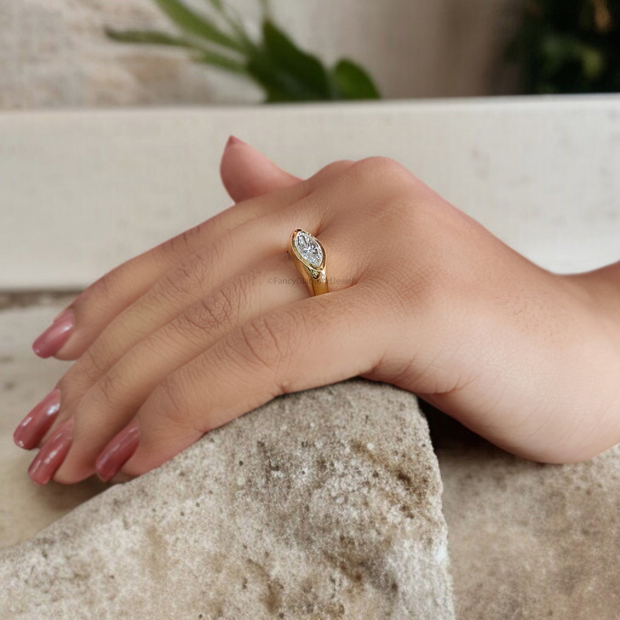 1.00 CT Marquise Cut Moissanite Engagement Ring Marquise Bezel Set Ring Solitaire Ring Wedding Ring Yellow Gold Ring Promise Ring FD361