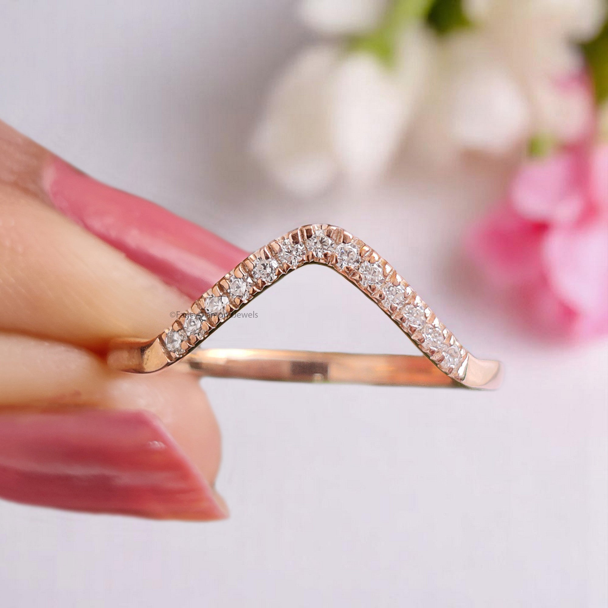 Round Diamond Wedding Band Half Eternity Minimalist Ring Micro Peak Stacking dainty matching Band anniversary ring Gift For Her KD830