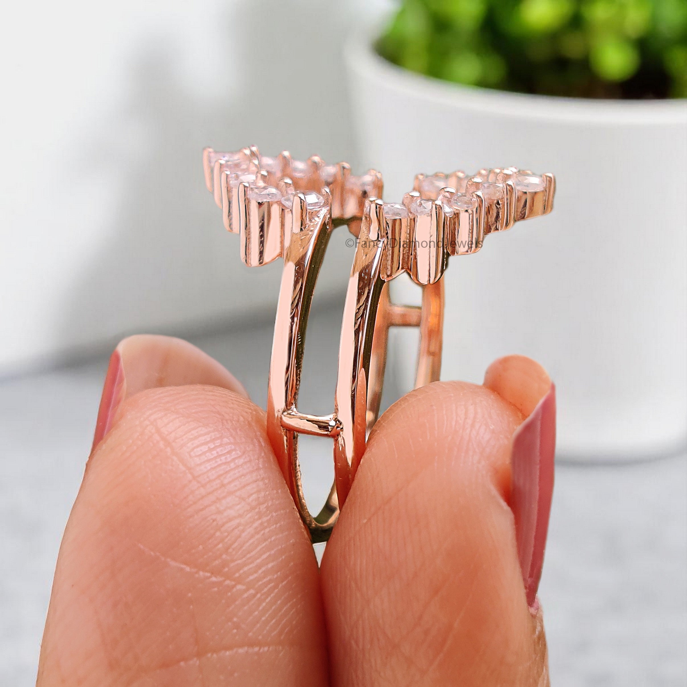 Double Curved Wedding Band 0.58 CT White Moissanite Diamond Band Silver/10K/14K/18K Gold Band Minimalist stacking dainty matching Band FD381