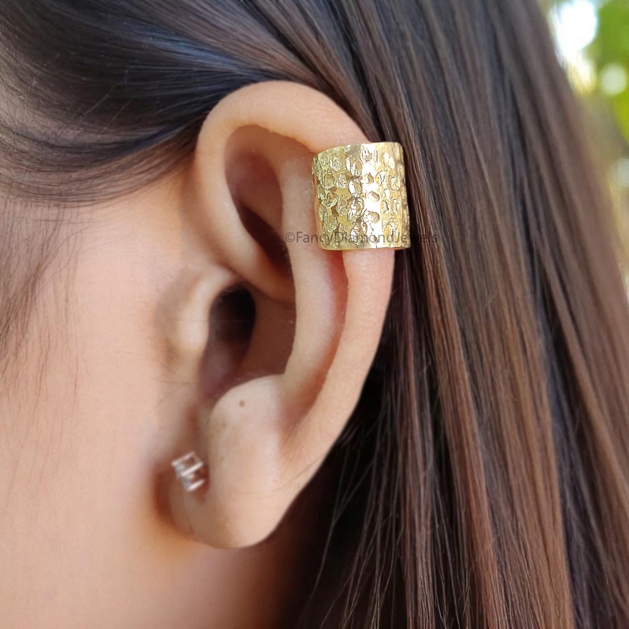 12mm Hammered Sterling Silver Ear Cuff Hammered Sterling Silver Ear Cuff Wide Ear Cuff Yellow Gold Ear Wrap Cuff FD348