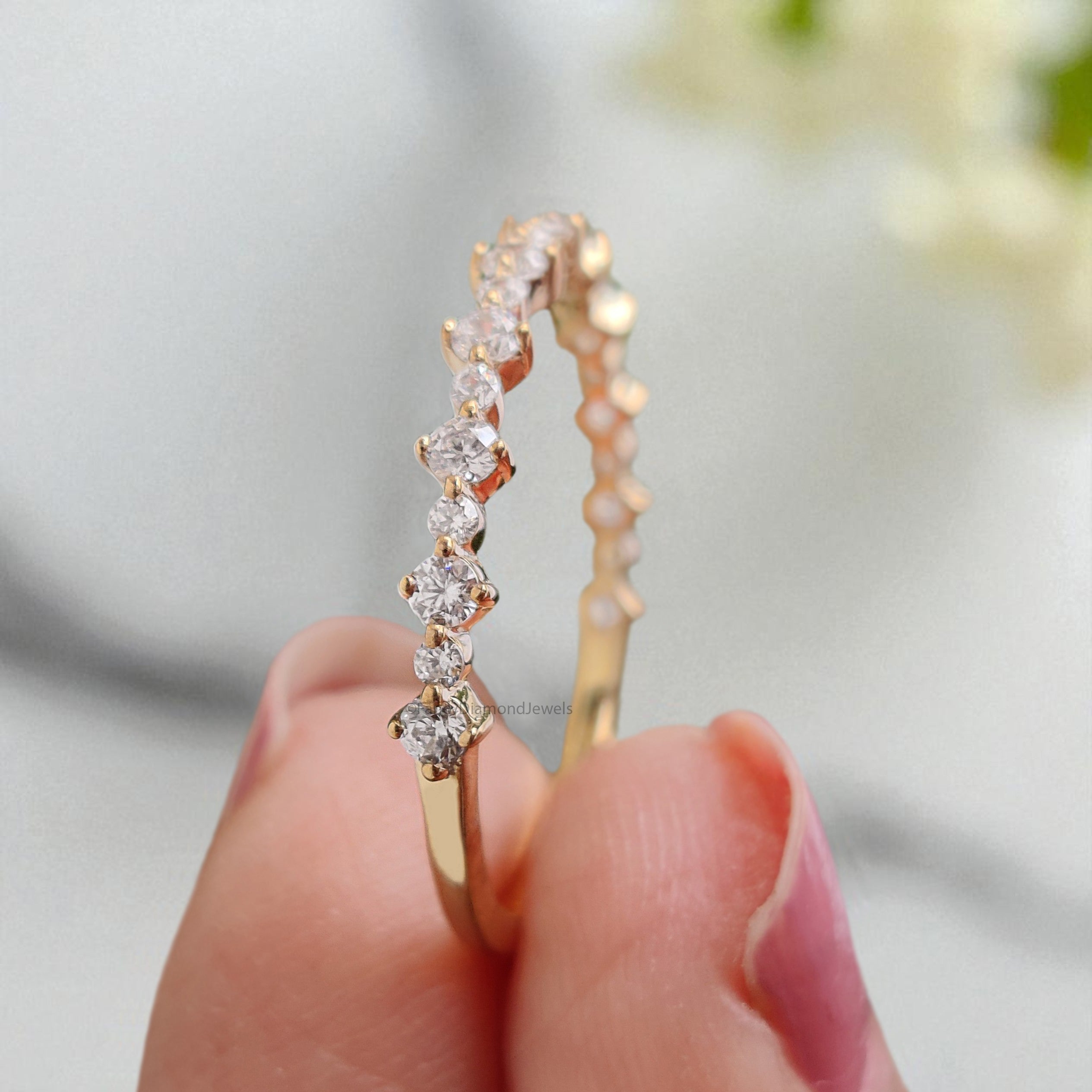 Natural White Diamond Wedding Band Half Eternity Minimalist Ring Silver/10K/14K/18K Gold stacking dainty matching anniversary Ring KD927