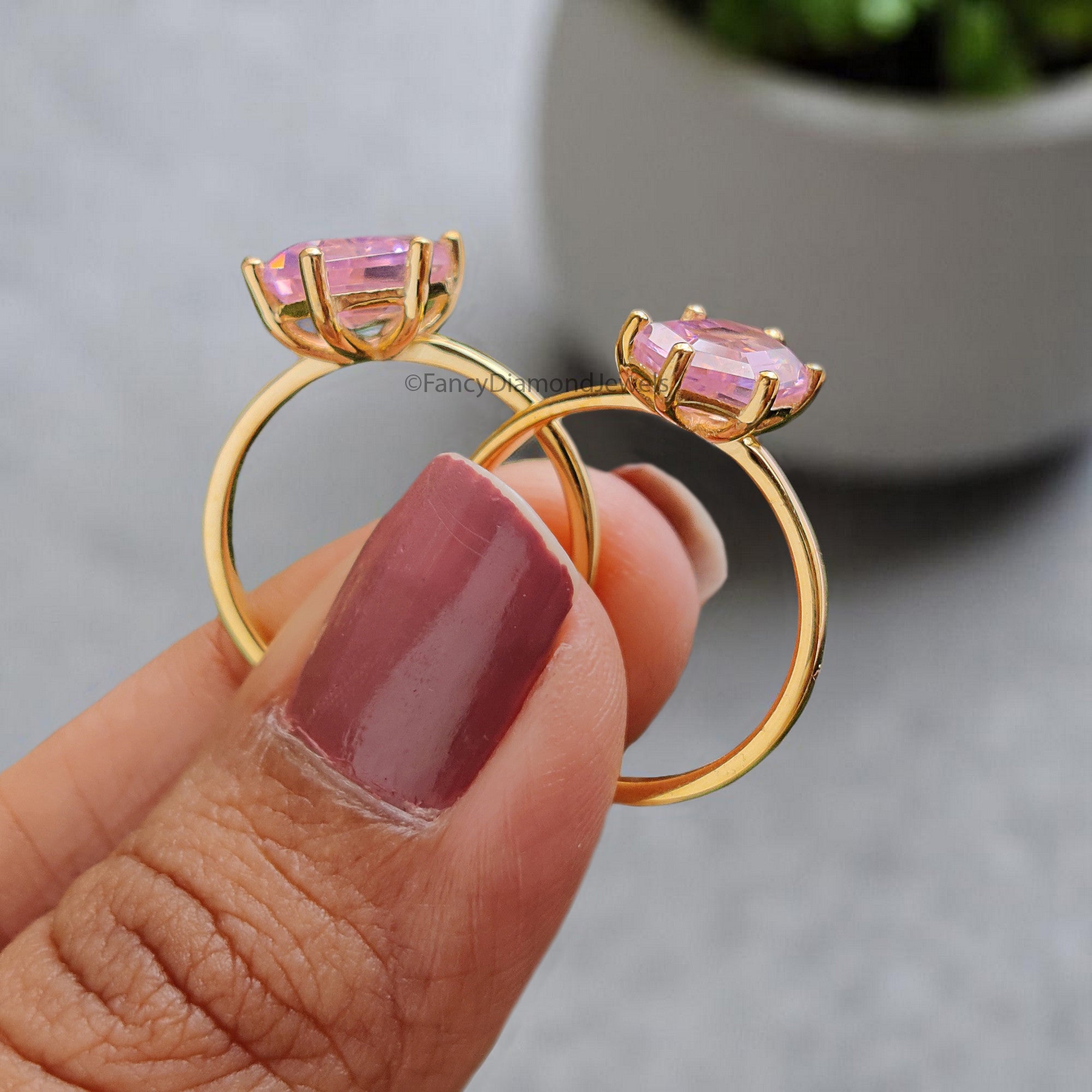 Hexagon Pink Tourmaline engagement ring 8mm 10mm 11mm 13mm 14mm stone ring Simulant Hexagon Solitaire ring Silver ring Gift for her FD355