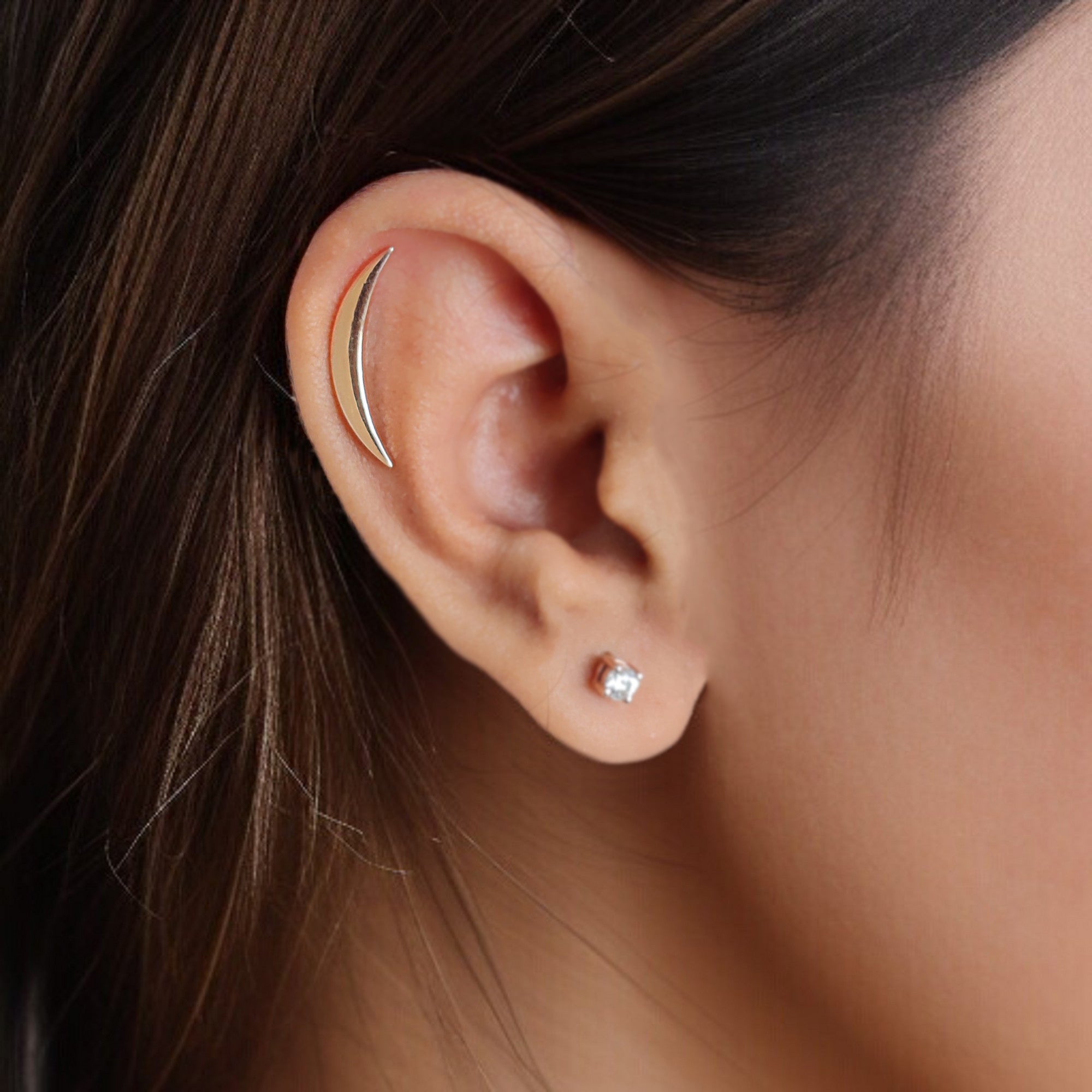Cartilage Earring Crescent Moon Helix Earring Silver Minimalist Stud Piercing Dainty Jewelry Ear Cuff Earring Rose Gold Ear Cuff FD328