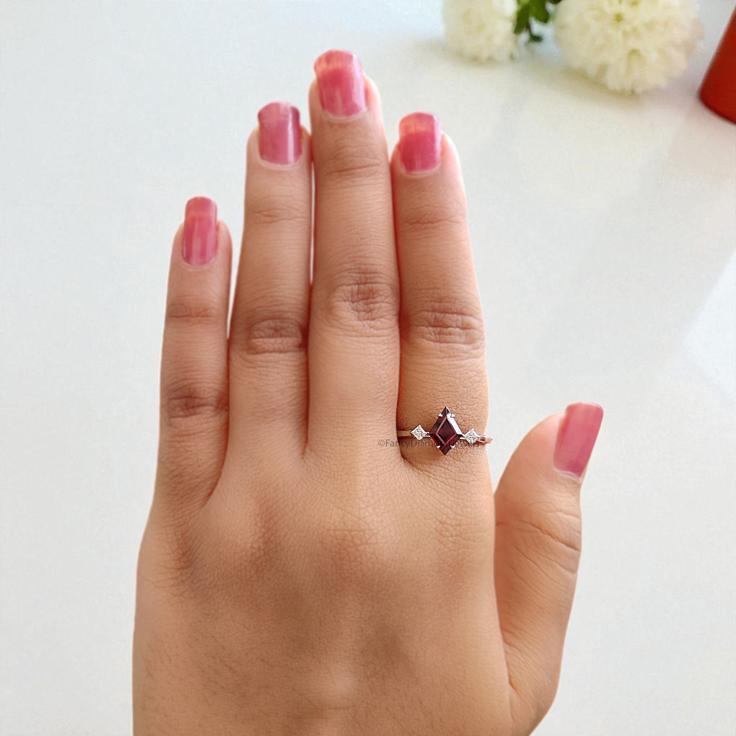 1.15 CT Natural Kite Red Garnet Engagement Ring White Gold Ring Kite Cut Diamond Wedding Ring Unique Art Deco Vintage Ring Gift For Her FD432