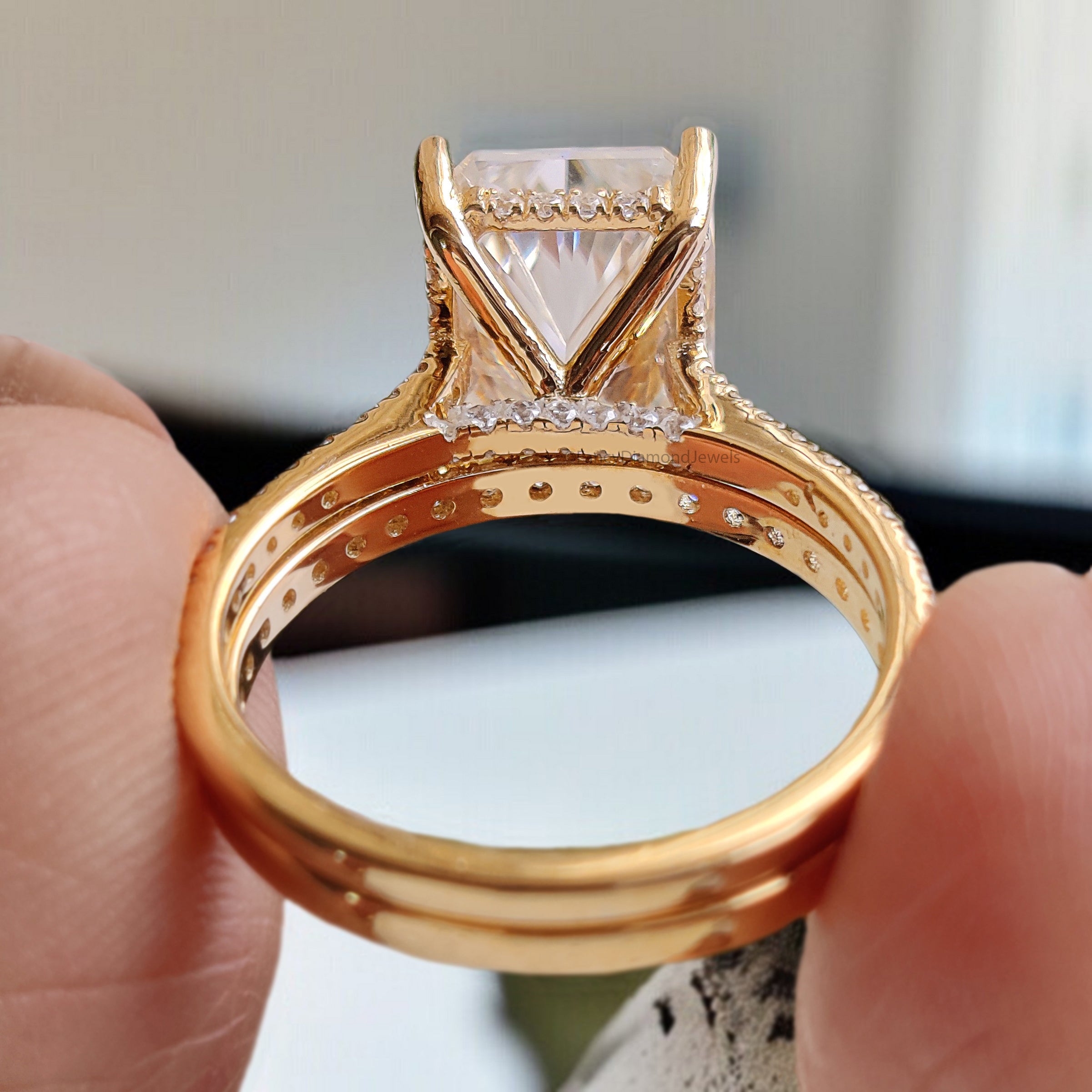 3.70 CT Radiant Cut Colorless Moissanite Bridal Ring Set Engagement Ring Prong Set Ring Anniversary Ring For Women Yellow Gold Ring FD406
