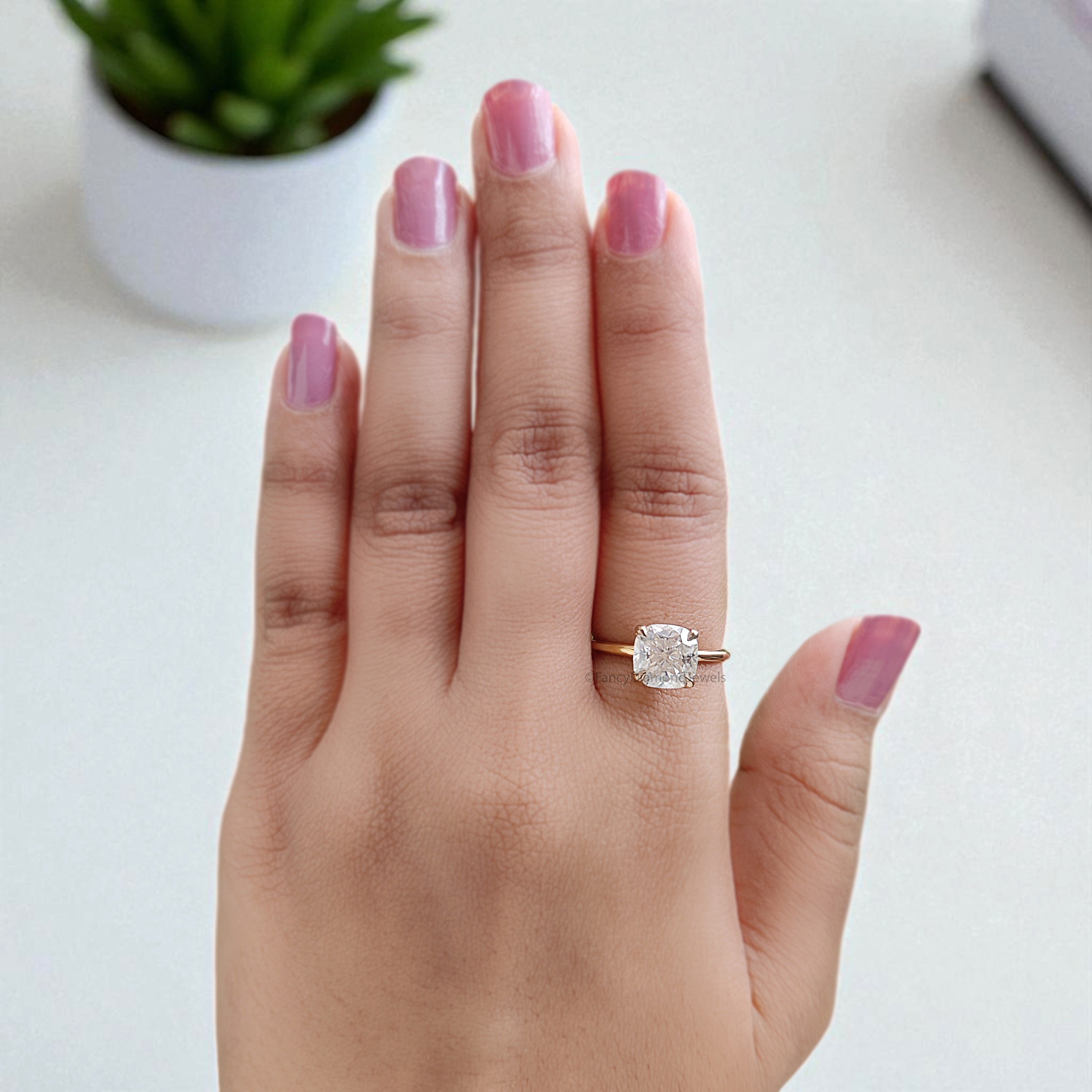 Hidden Halo Engagement Ring 2.07 TW Cushion Near Colorless Moissanite Ring Wedding Ring 14K Yellow Gold Bespoken Jewelry Bridal Set FD11