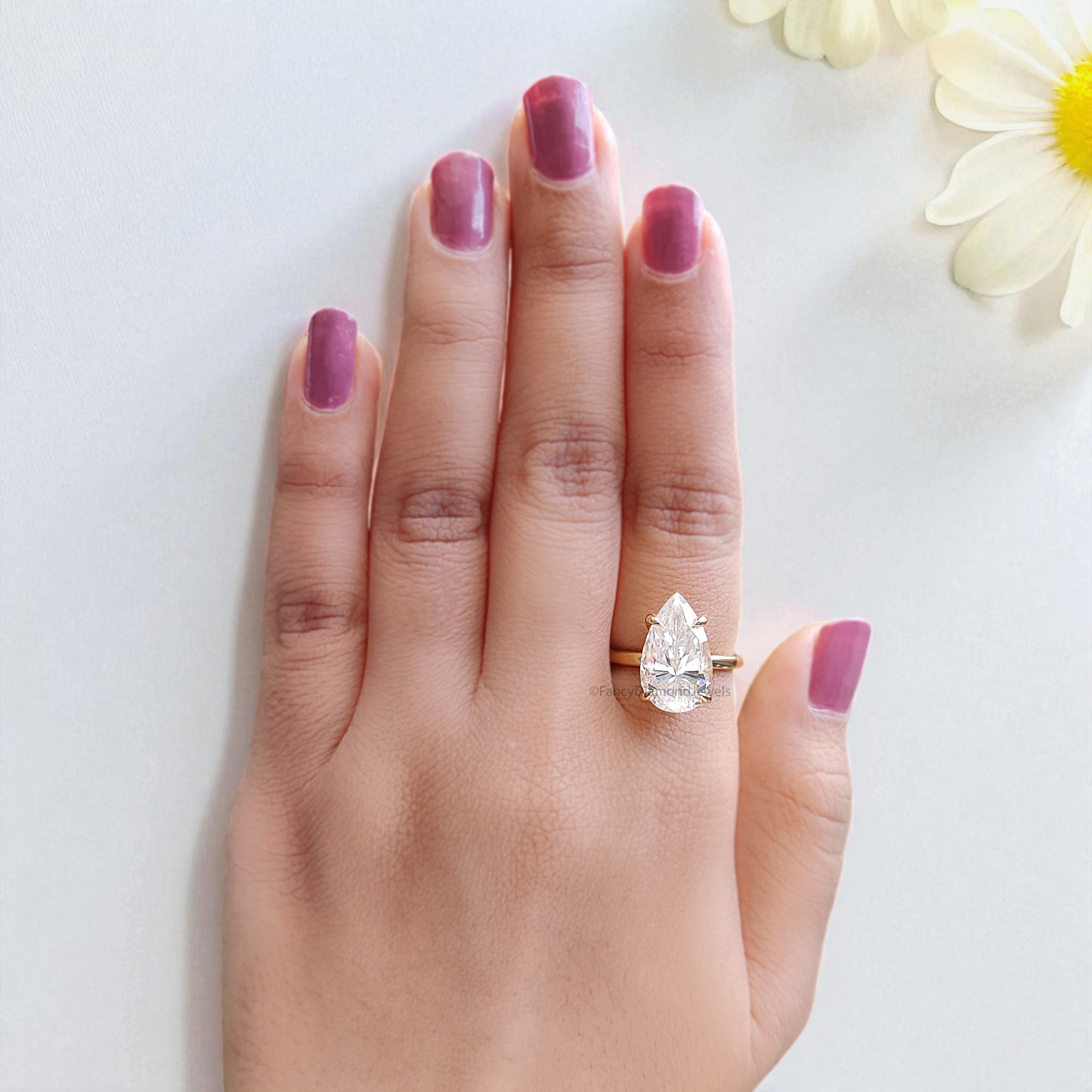 4.60 CT Pear Brilliant Cut Moissanite Engagement Ring Prong Set Ring Pear Solitaire Ring Wedding Ring Yellow Gold Ring Gift For Her FD444