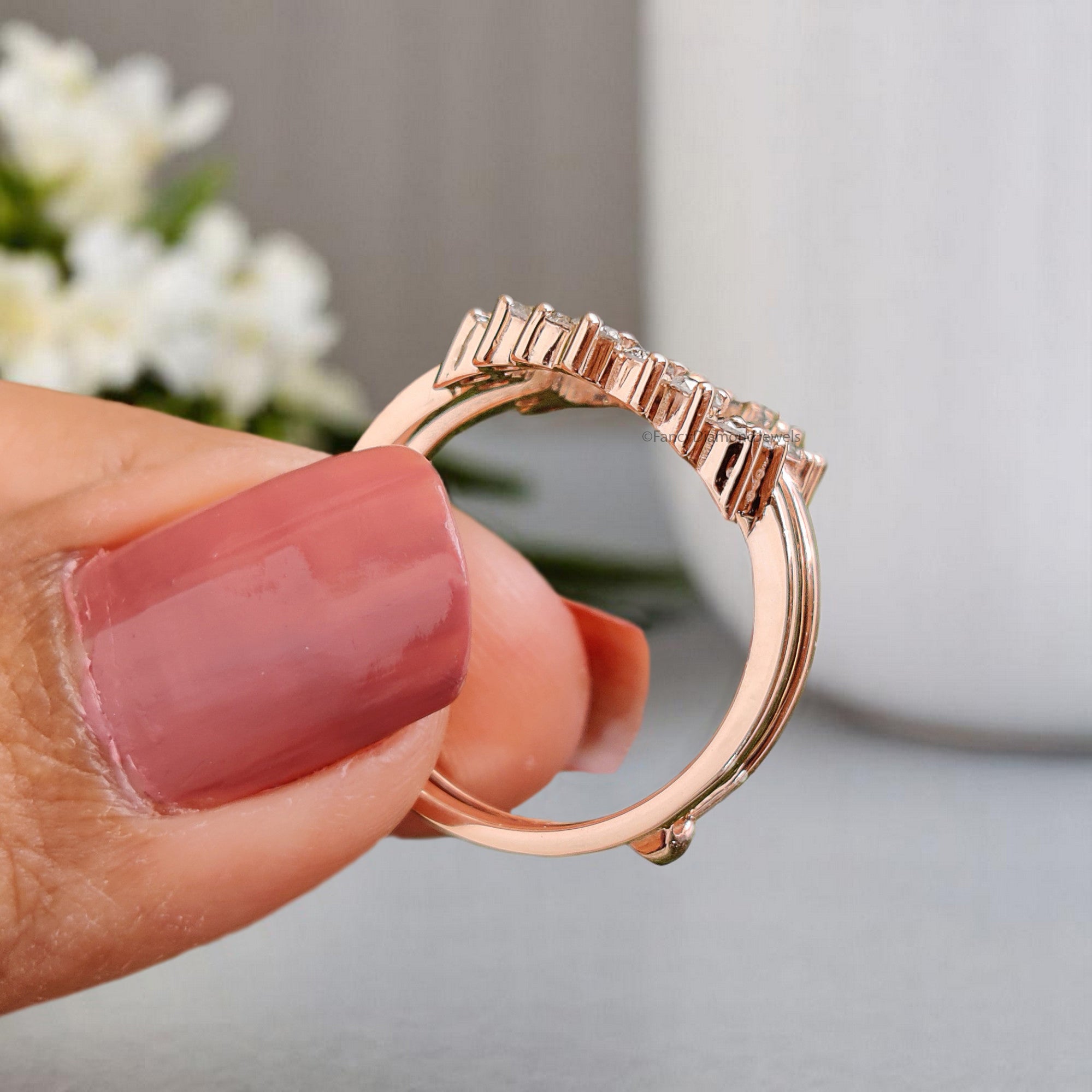 Double Curved Wedding Band 0.58 CT Salt And Pepper Diamond Silver/10K/14K/18K Gold Band Minimalist stacking dainty matching Band KD702