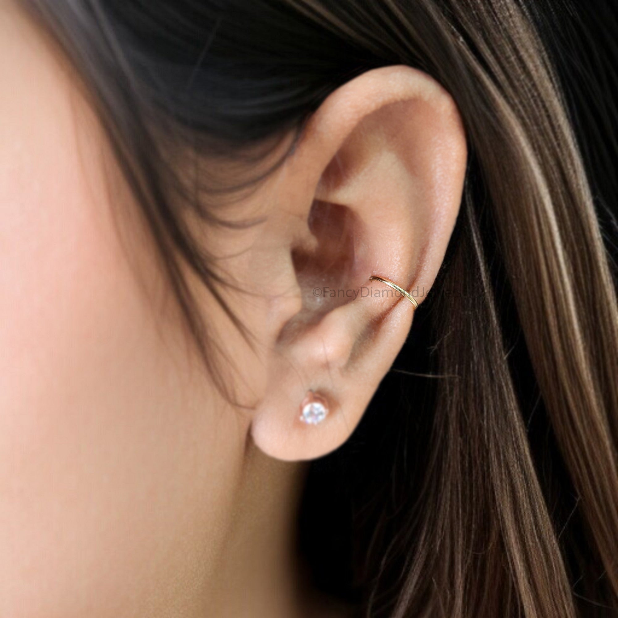 Dainty Single Band Smooth Silver Conch Ear Cuff Earring minimalist-style earring Yellow Gold Ear Wrap Cuff FD326