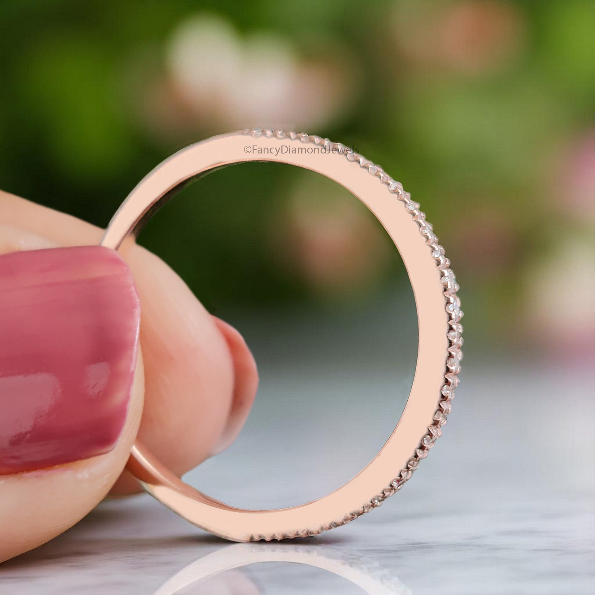 Silver/10K/14K/18K Gold Band Half Eternity Minimalist Ring 1.20 MM Natural Diamond Wedding Band Micro Setting Band anniversary ring KD168