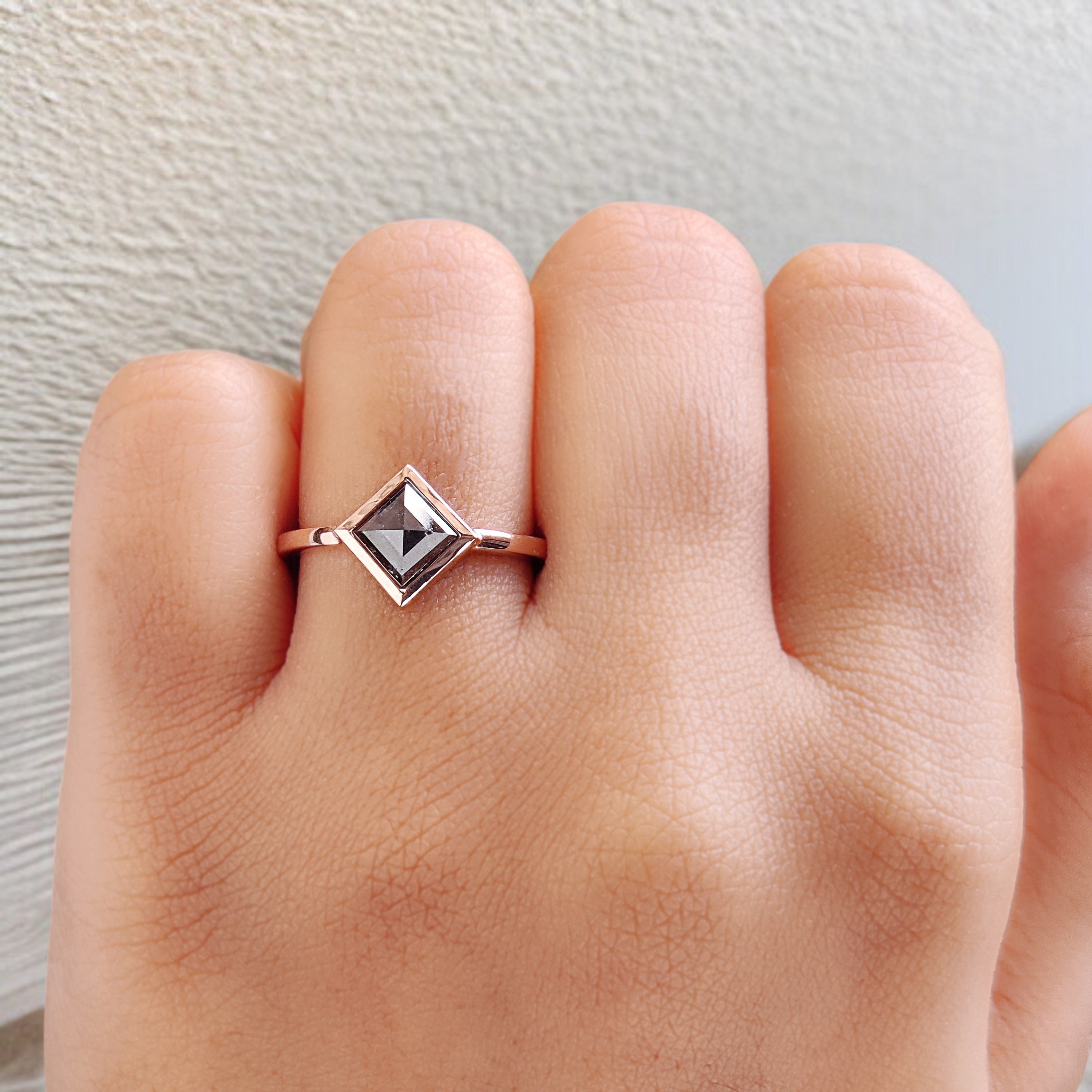 Kite Cut Salt And Pepper Diamond Ring 1.25 Ct 8.00 MM Kite Diamond Ring 14K Solid Rose Gold Silver Kite Engagement Ring Gift For Her QN822