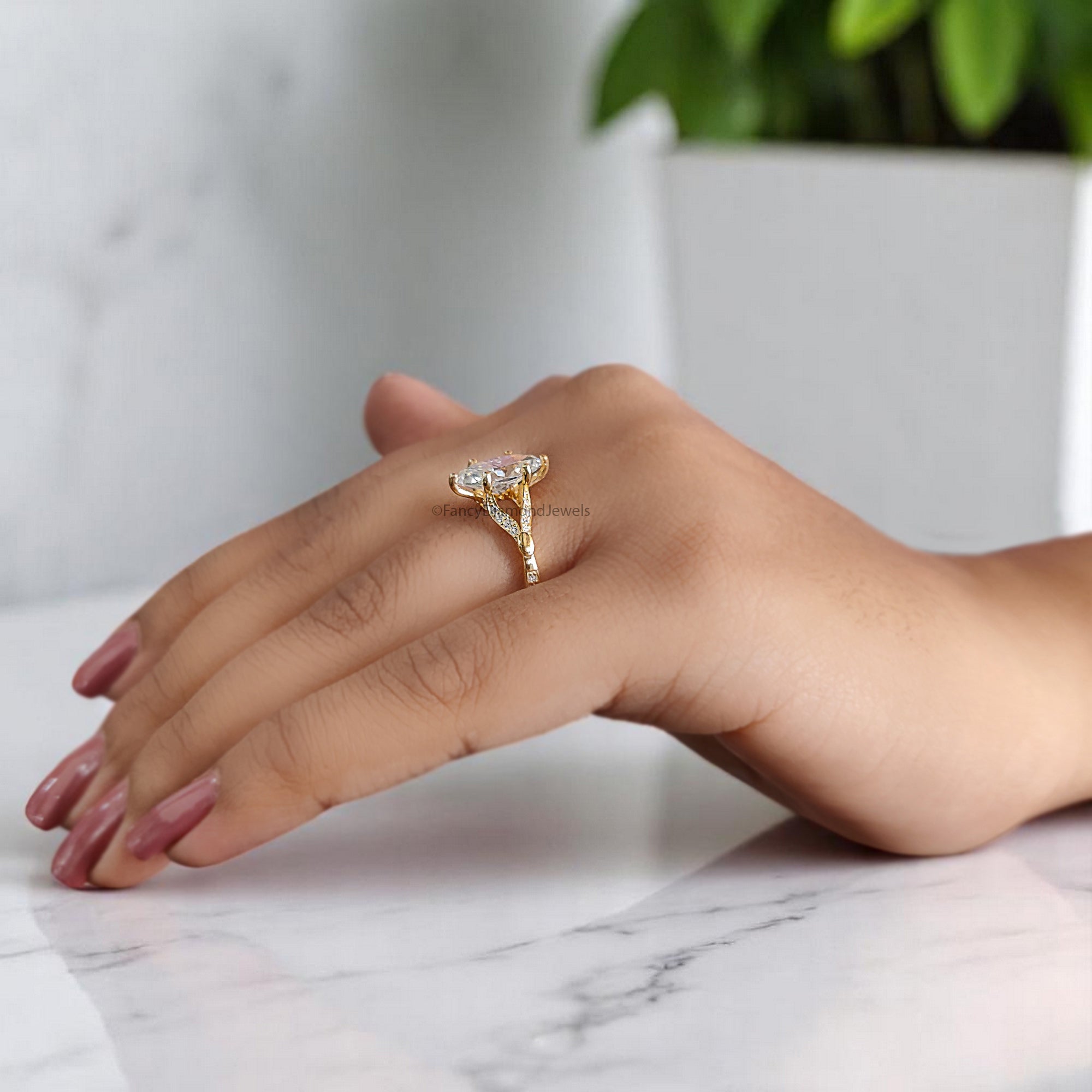 1.75 CT Marquise Cut Moissanite Engagement Ring Split Band Ring Bridal Ring Prong Set Ring Wedding Ring Yellow Gold Ring Promise Ring FD363