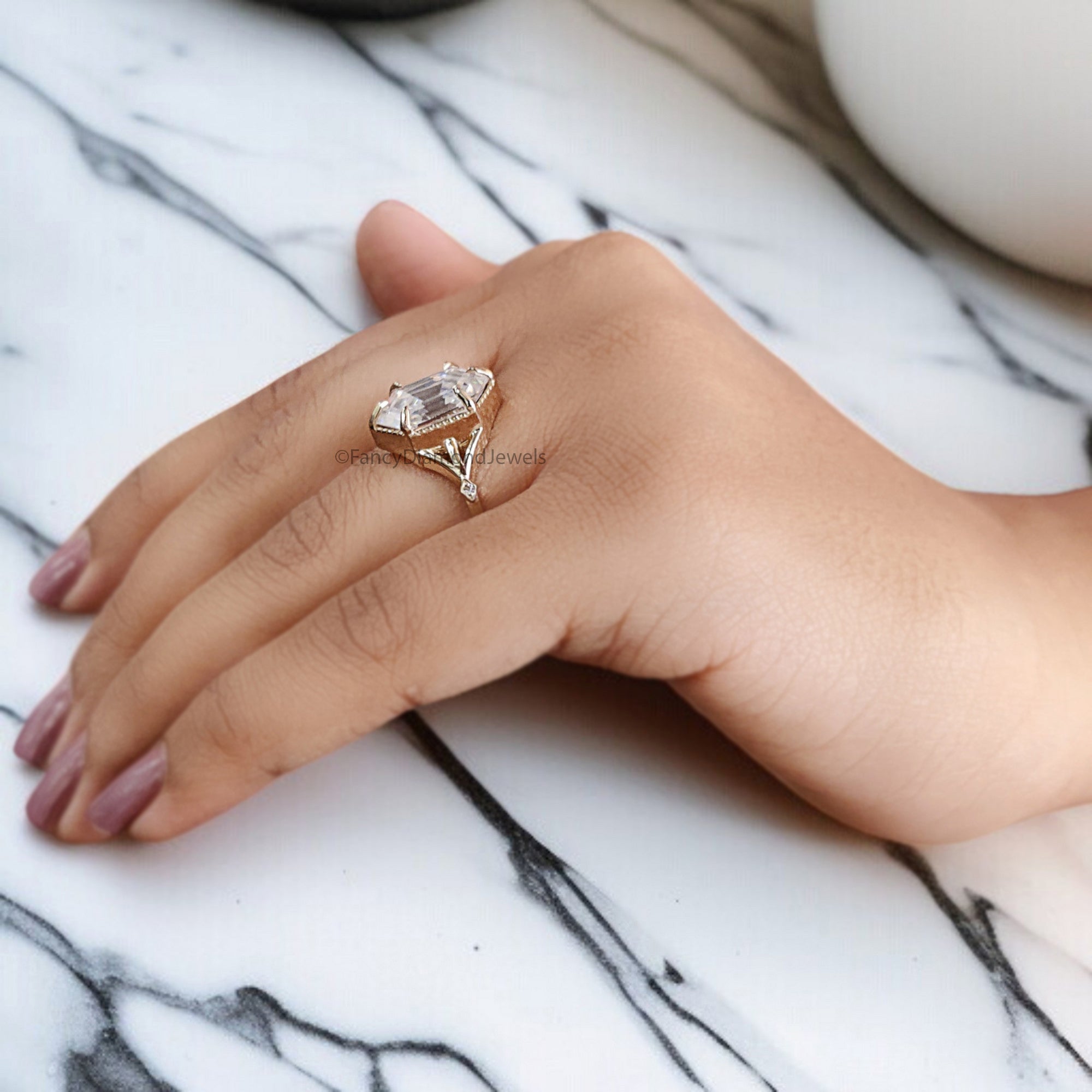 4.45 CT Hexagon Cut Moissanite Engagement Ring Yellow Gold Ring Moissanite Wedding Ring Bridal Promise Ring For Women Gift For Her FD333