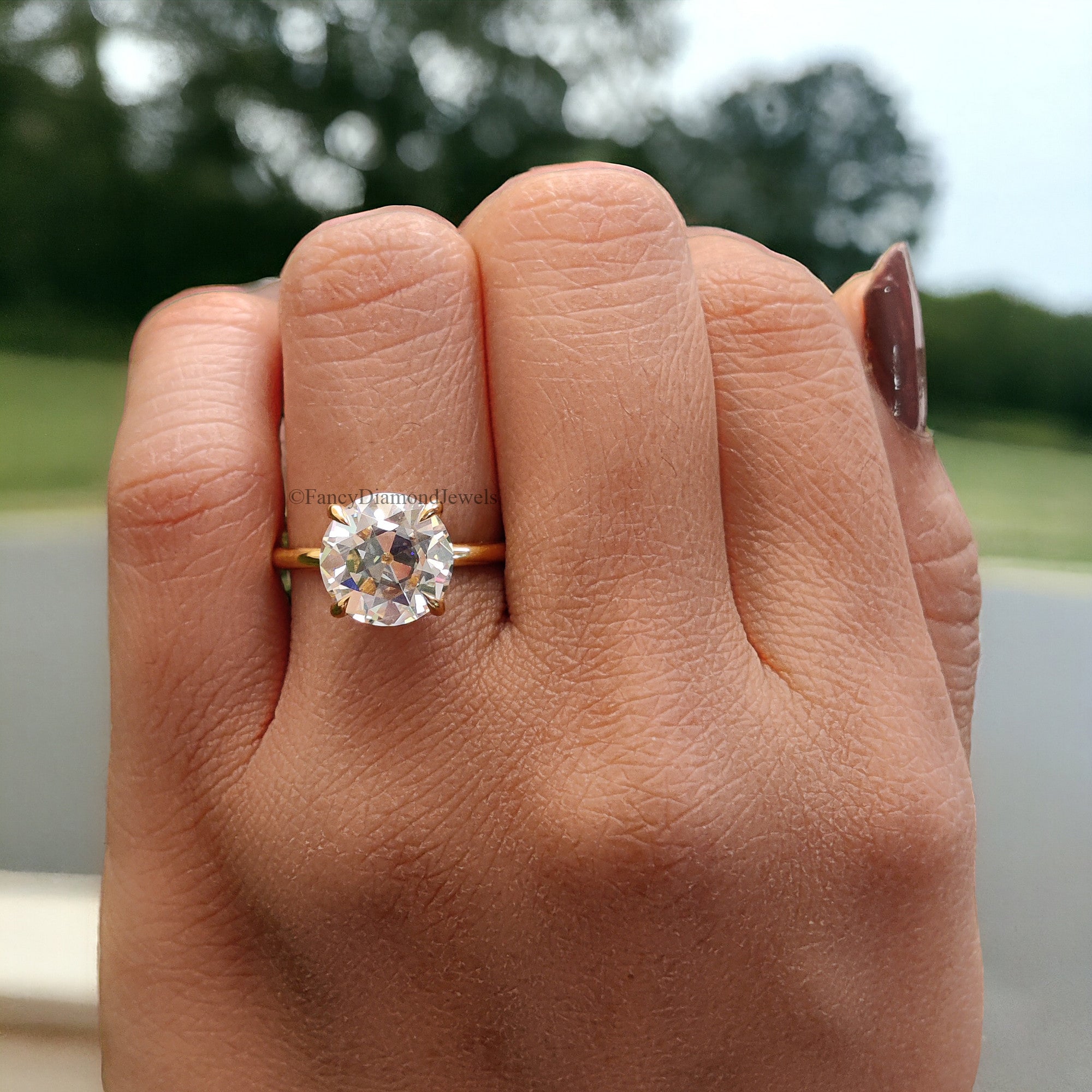 2.80 CT Round Old European Cut Colorless Moissanite Solitaire Ring Engagement Ring Wedding Ring Comfort Fit Yellow/White/Rose Gold Ring FD12