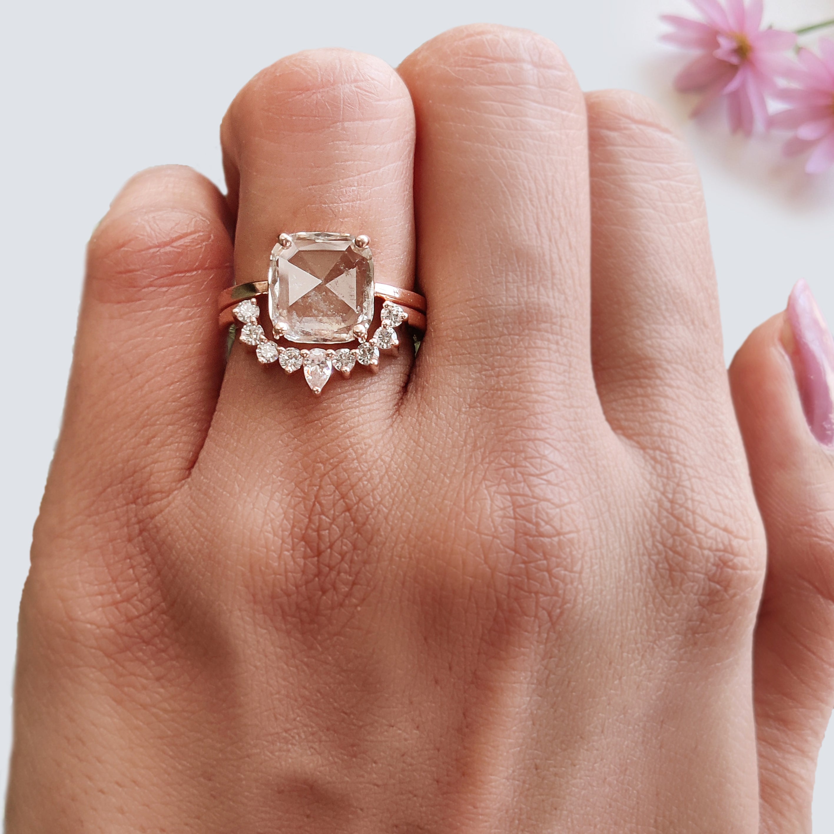 1.93 CT Cushion Lab Grown Diamond Ring Cushion Fancy Black Grey Salt And Pepper Diamond Ring Engagement Ring Bridal Wedding Ring Set KDL3517