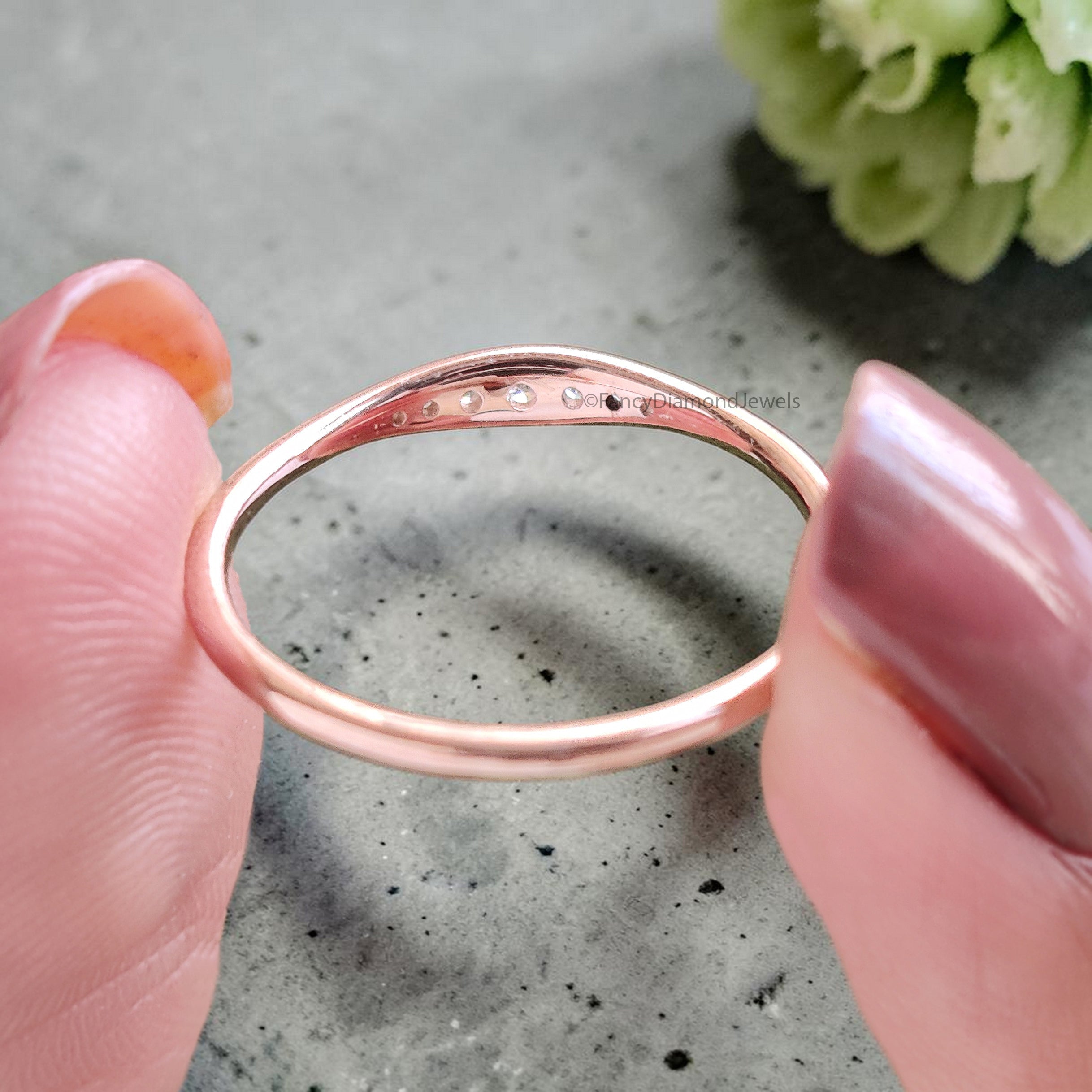 Round Cut Diamond Wedding Band Rose Gold Unique Half Eternity Wedding Band Vintage Minimal Stacking Matching Bridal Gift For Her FD548