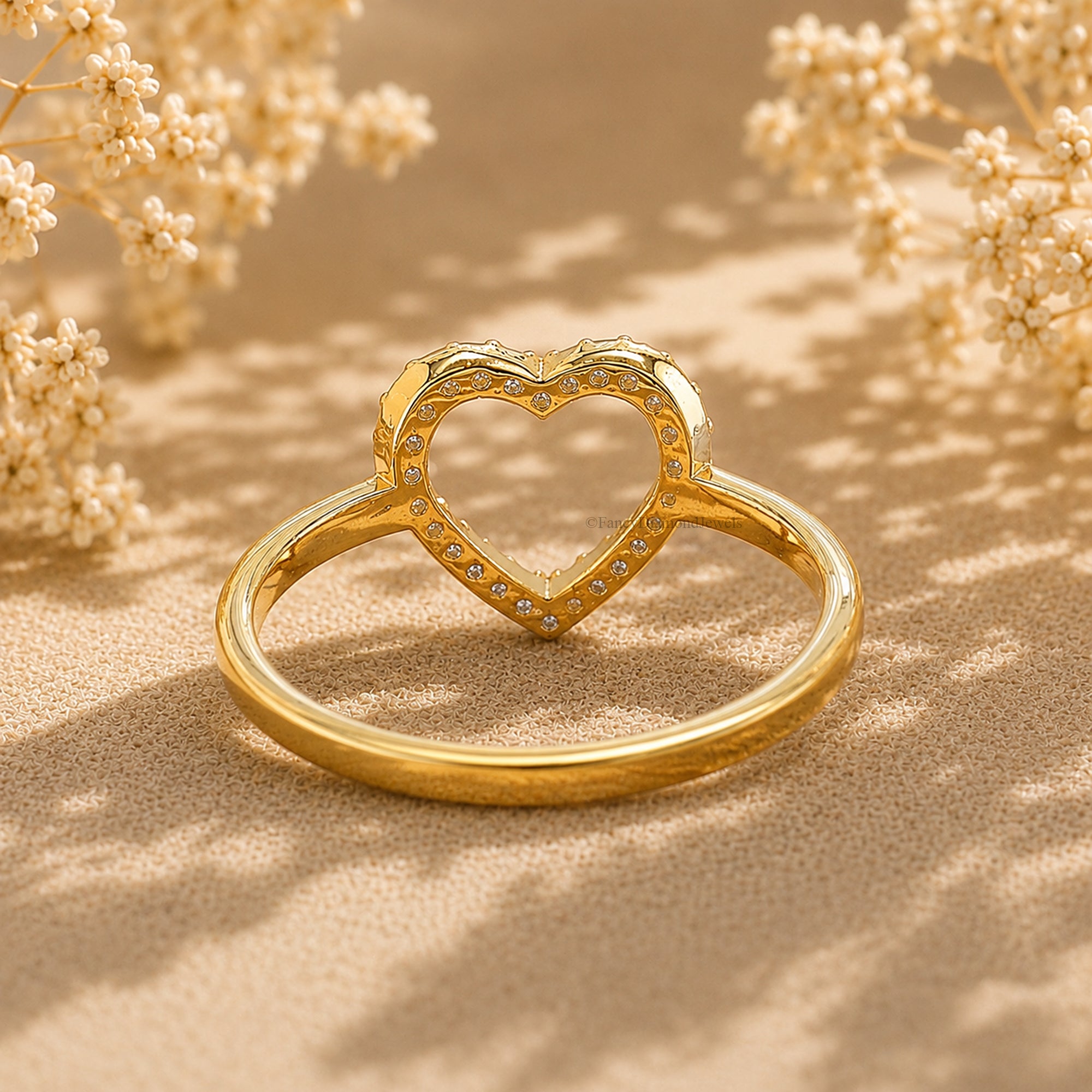 Round Lab Grown Diamond Heart Ring Pave Crystal Promise Ring Dainty Diamond Ring Cute Stackable Jewelry Anniversary Gift for Her FD584