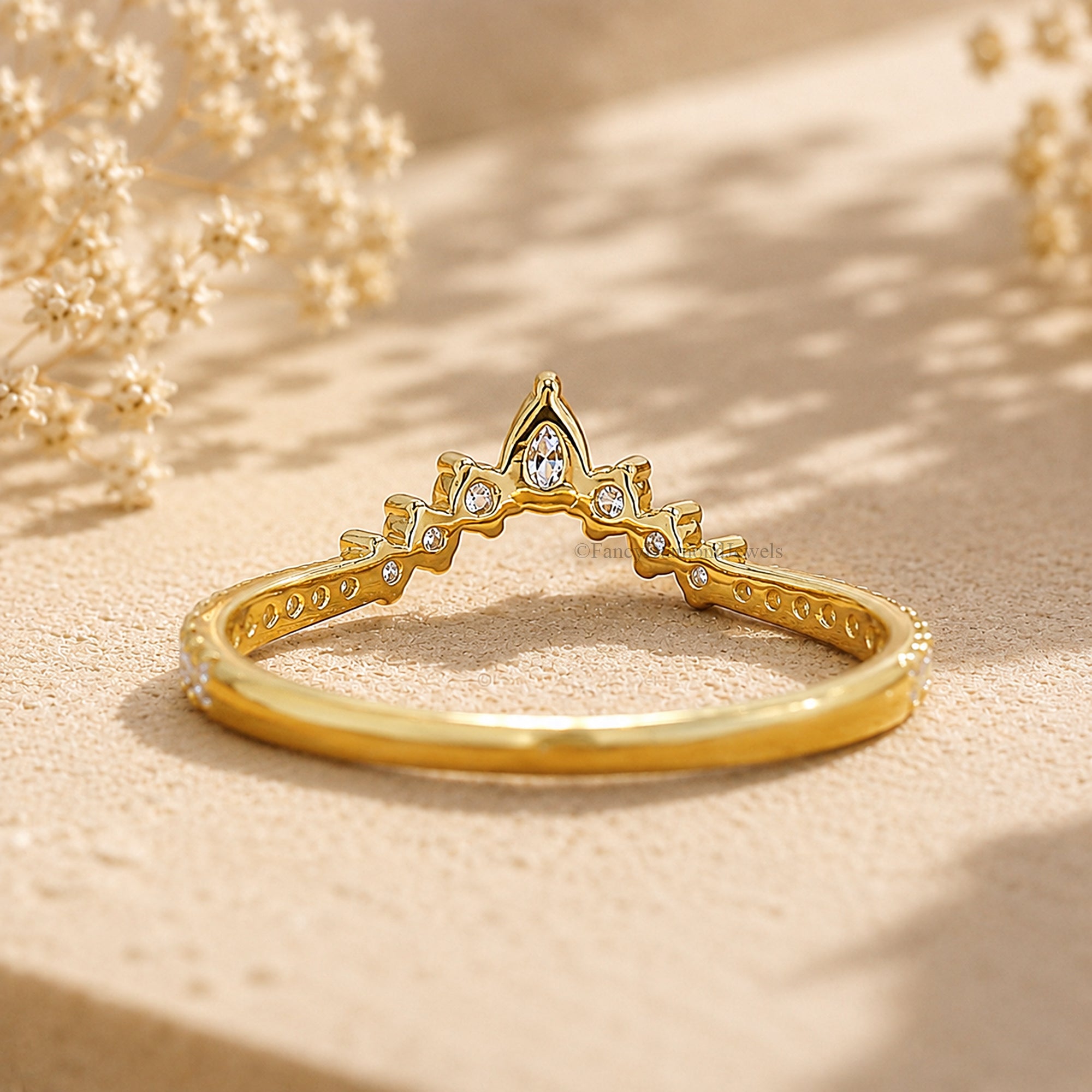 V Shaped Chevron Wedding Band, Pear and Round Lab Grown Diamond Band, Half Eternity Stackable Band, Curved Band, Anniversary Gifts FD582