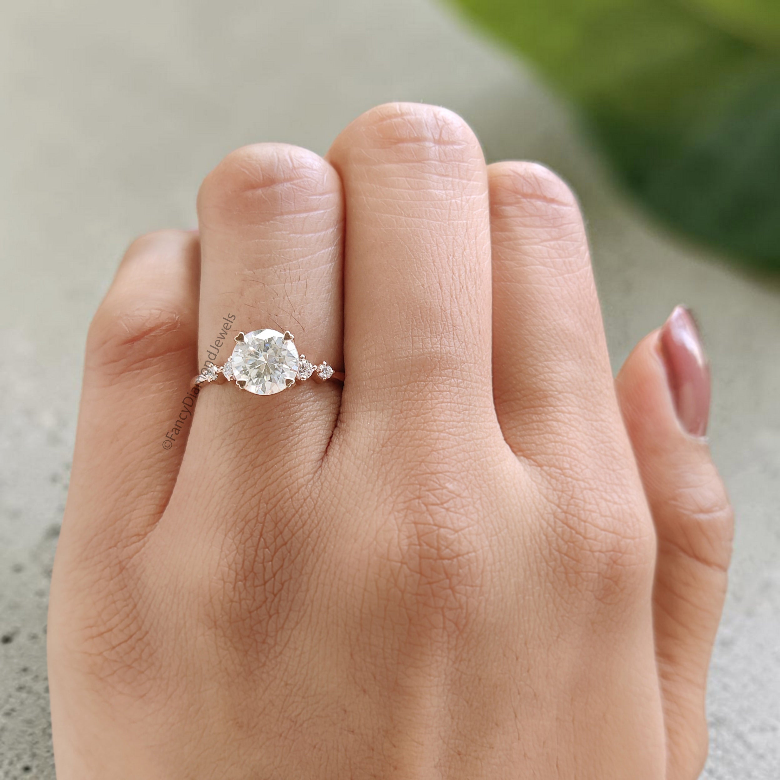 Dainty Engagement Ring 7 MM Round Cut Moissanite Ring 14K Rose Gold Ring Prong Set Ring Stack Ring Promise Bridal Ring Ring For Women FD105