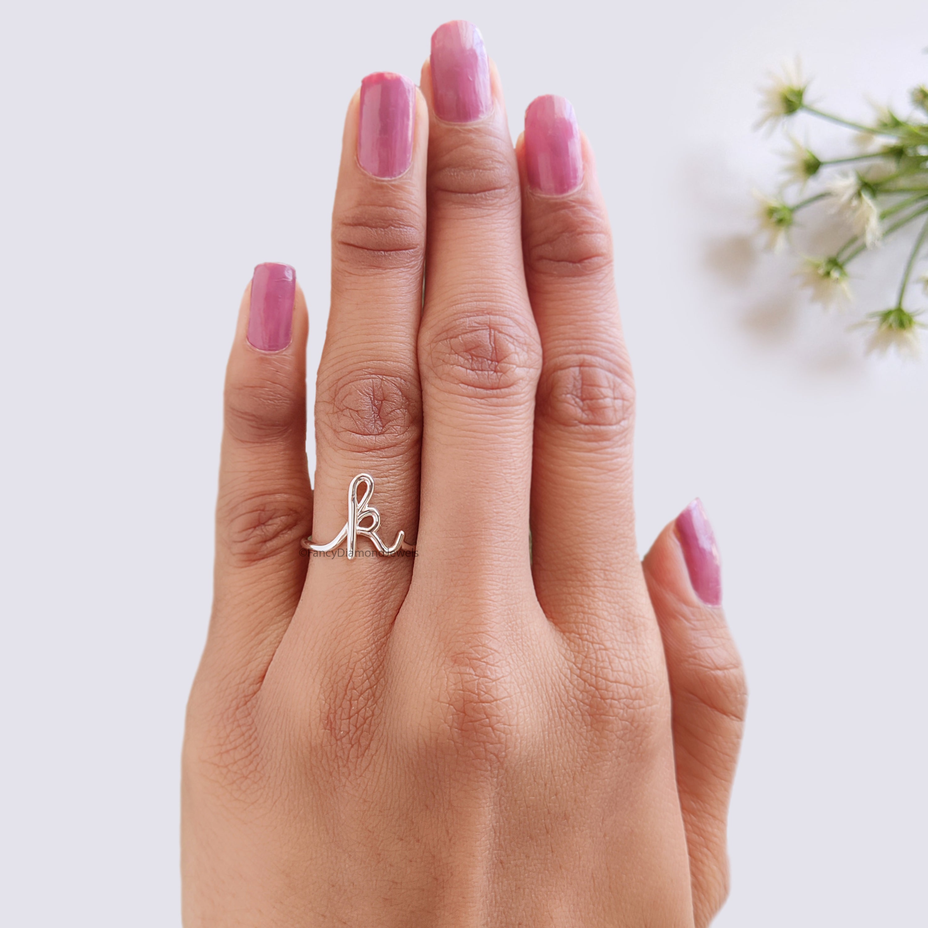 Custom Initial Ring Filled Letter Ring 925 Sterling Silver Stack Rings Name Ring Personalized Bridesmaid Gift Wedding Jewelry Women FD535
