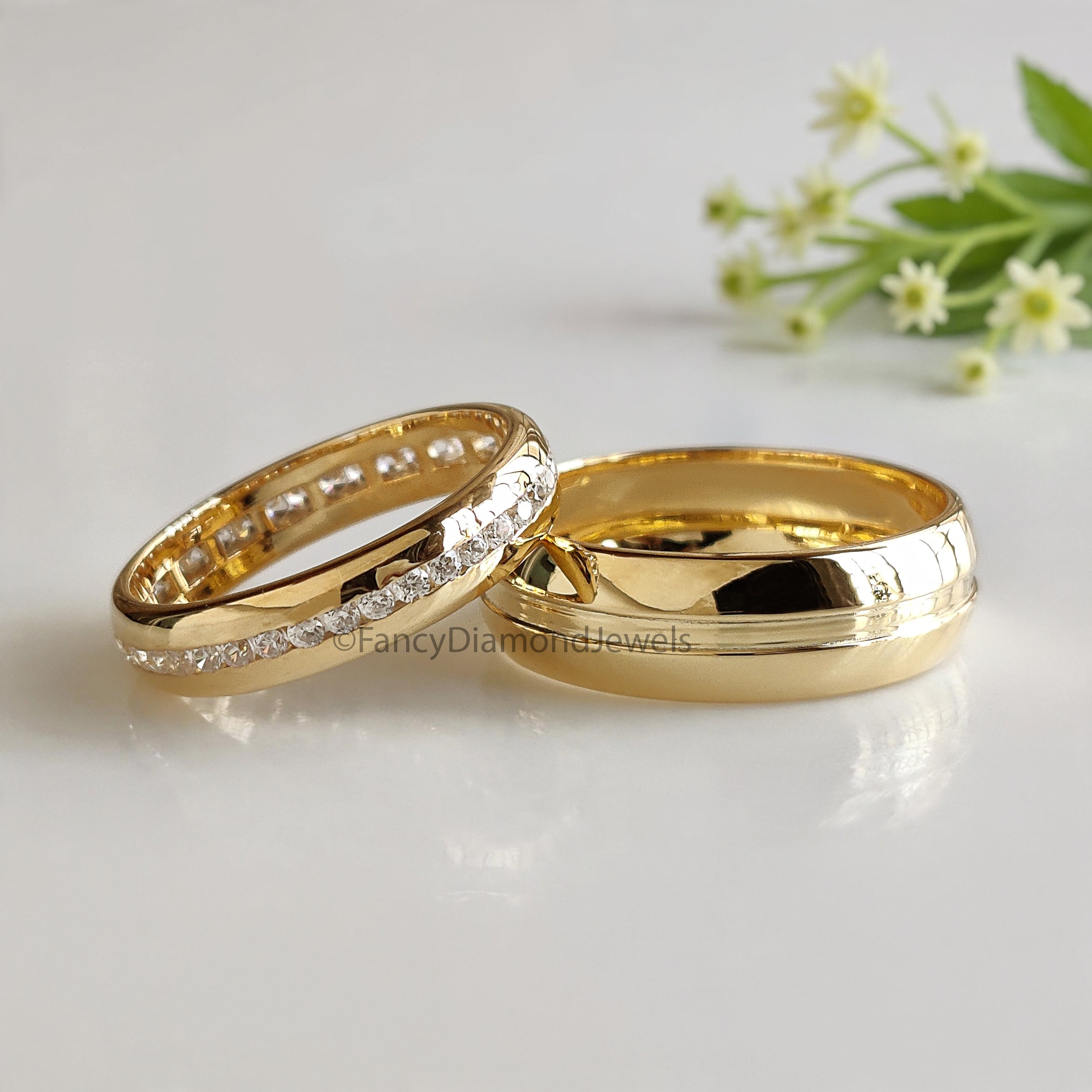 Elegant Silver Wedding Ring Set with Sparkling Diamonds for Couples Wedding Band Set with Channel Setting Perfect Symbol of Forever FD522