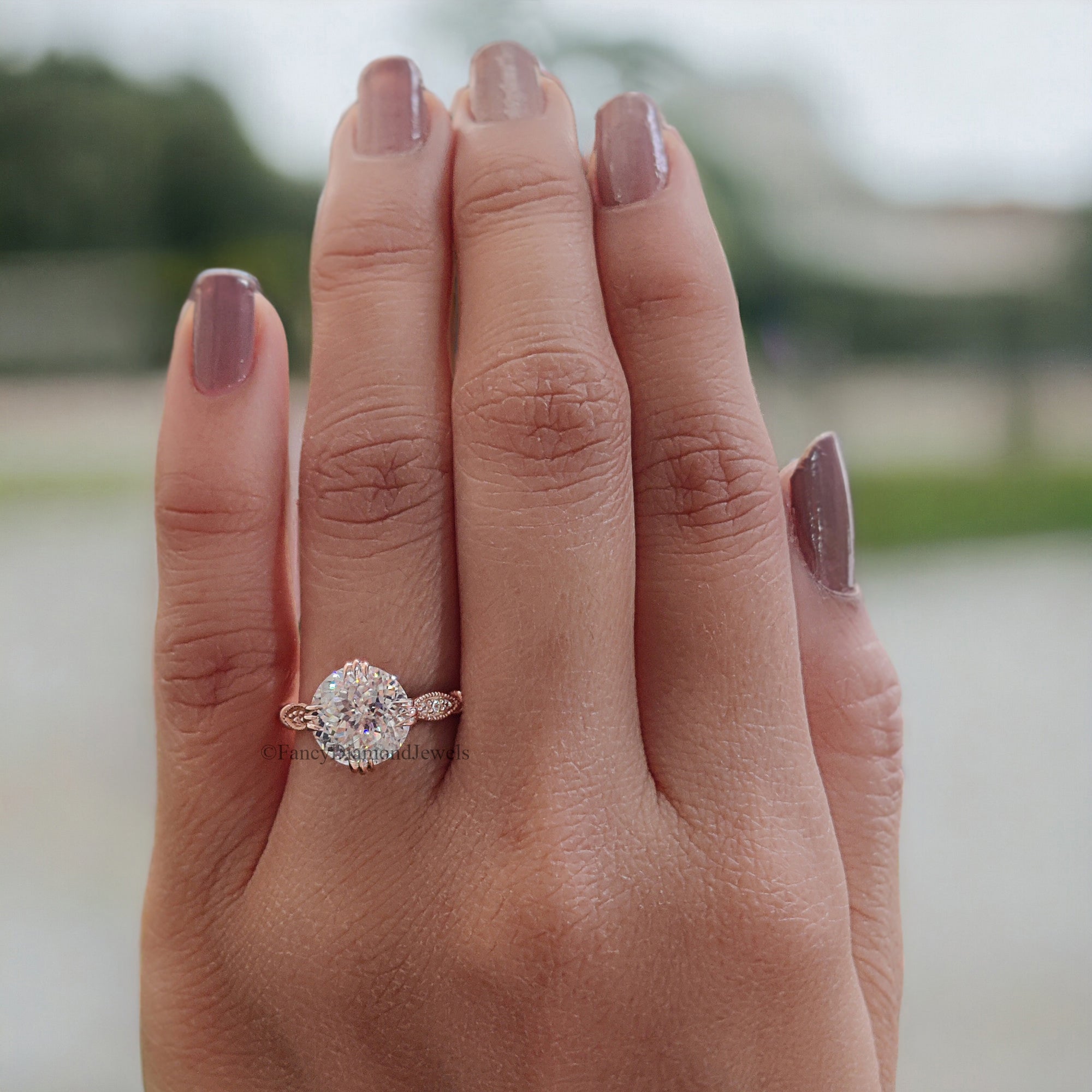 Vintage Style Engagement Ring 2.26 TW Portuguese Cut Moissanite Fishtail Prong Ring Wedding Ring for Women Cathedral Milgrain Ring FD10