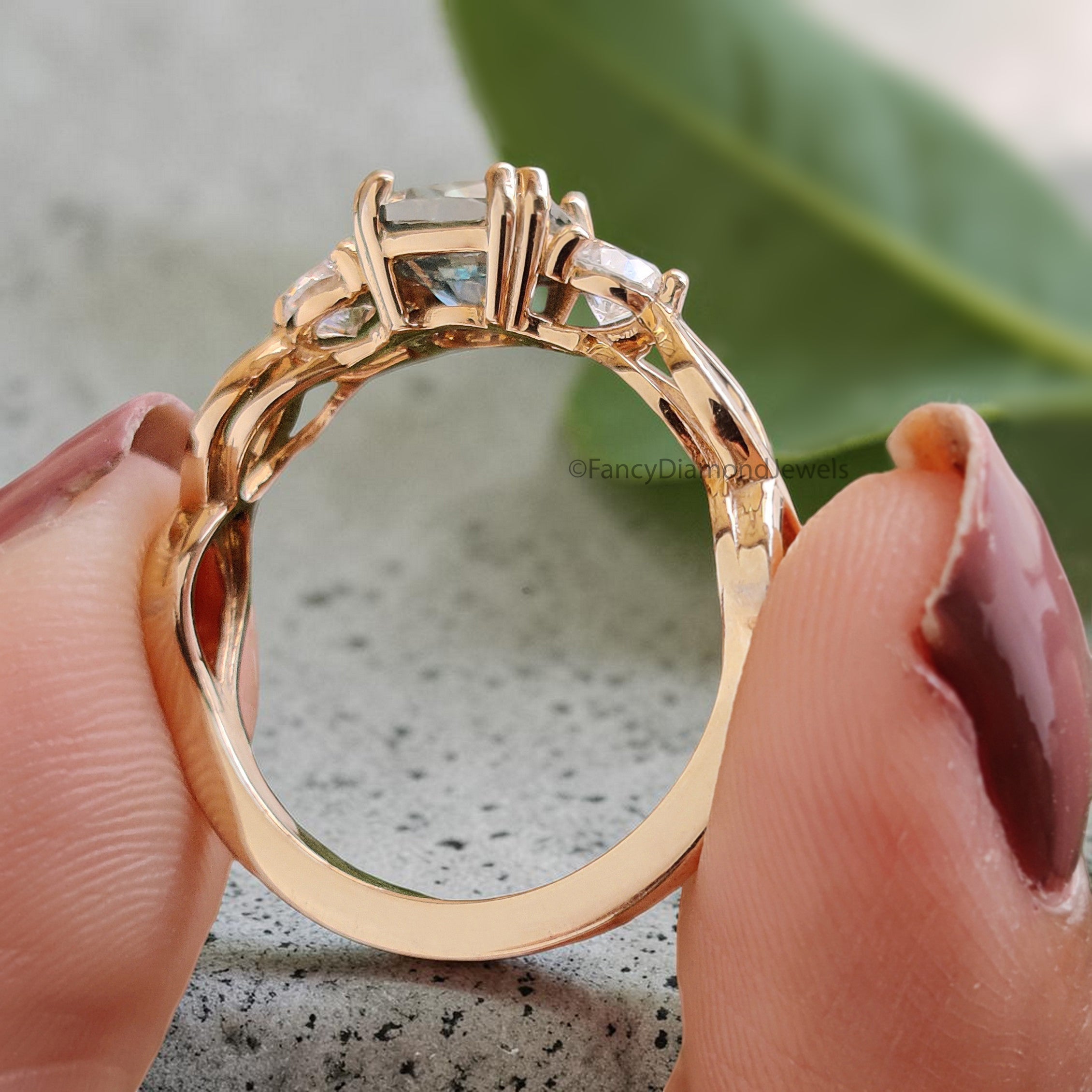 Cushion Cut Green Moissanite Engagement Ring 14K Solid Gold Ring Double Prong Set Ring Cushion Moissanite Wedding Ring Gift For Her FD467