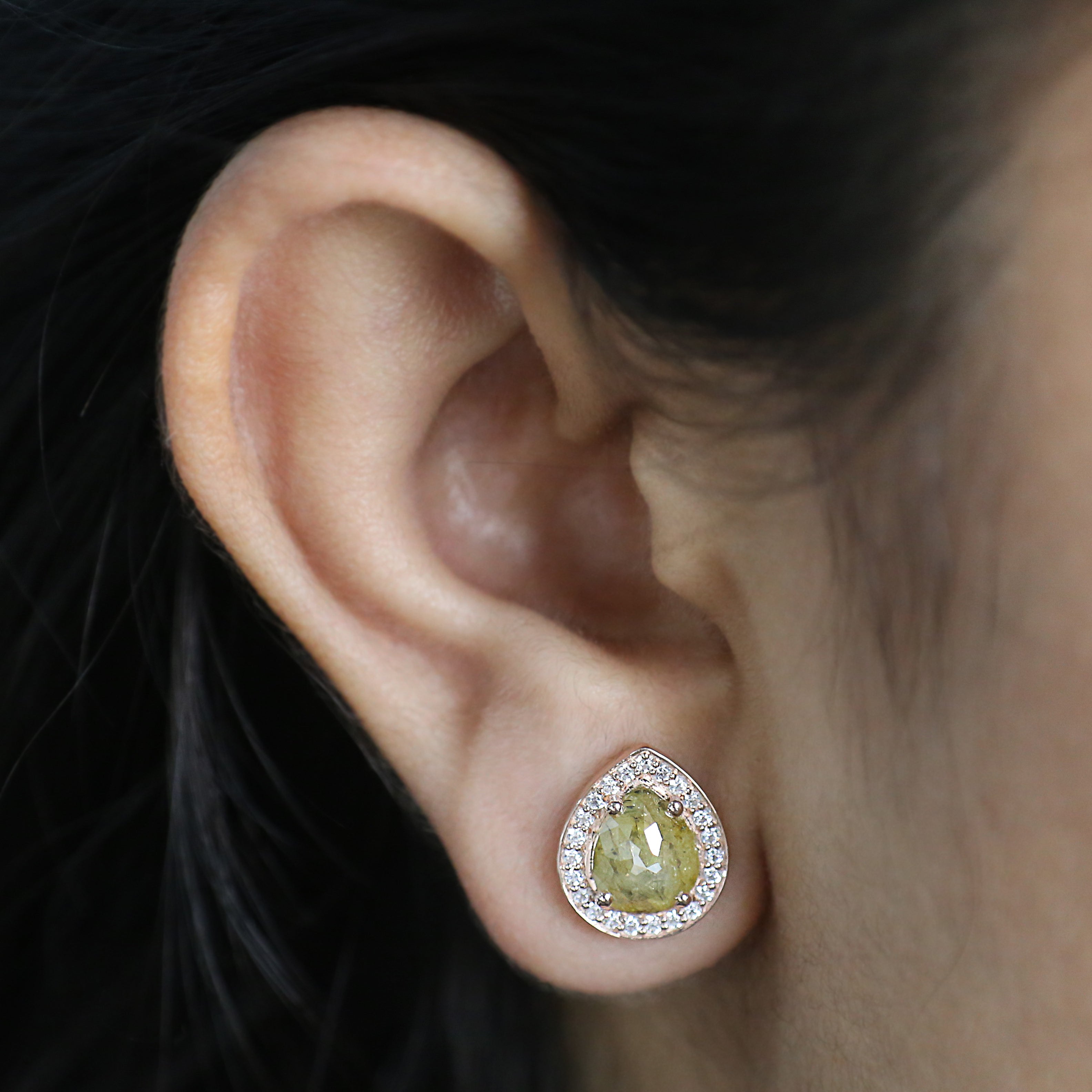 Pear Cut Yellow Color Diamond Earring 2.37 Ct 8.30 MM Pear Diamond Earring 14K Solid Rose Gold Silver Pear Cut Earring Gift For Her KDN7027