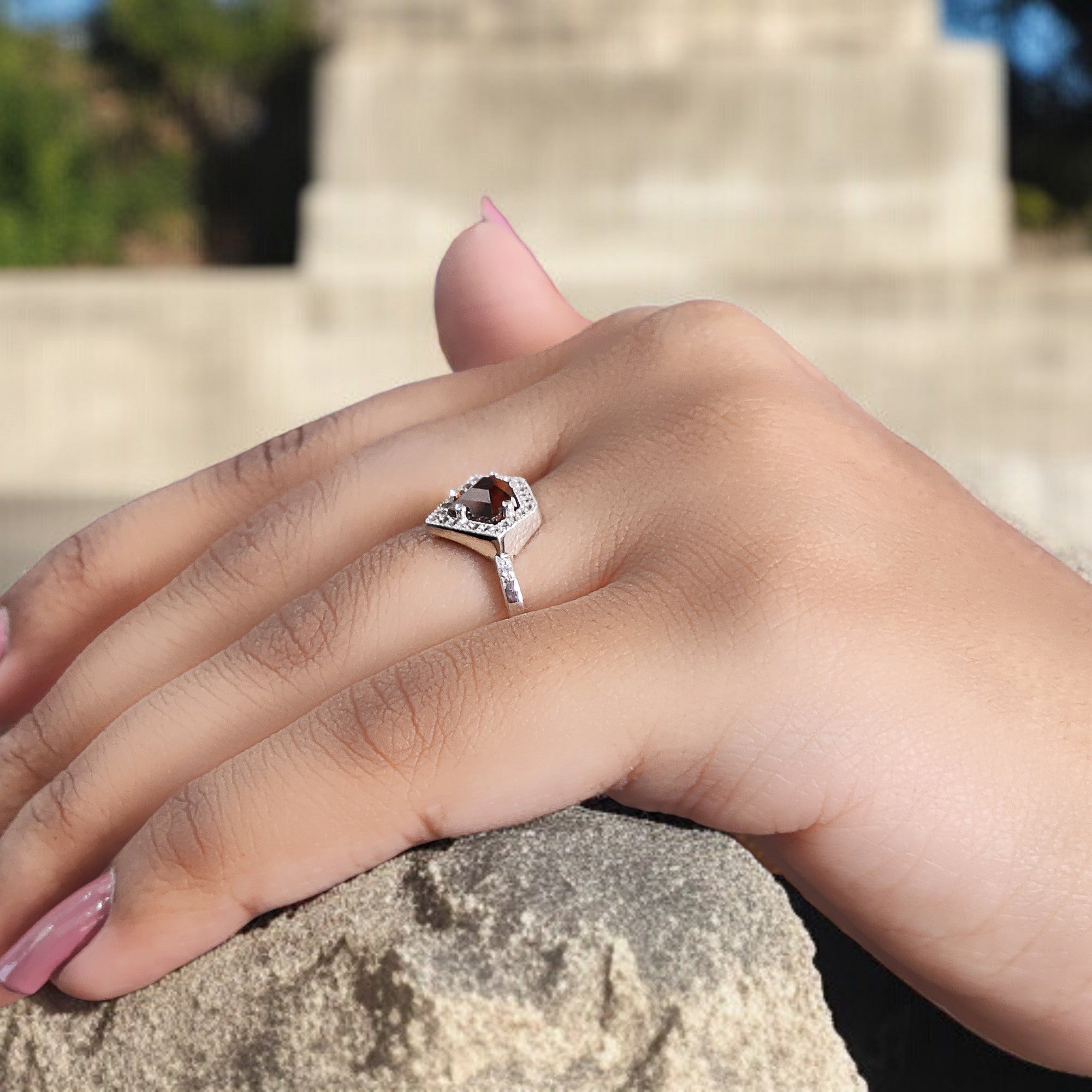 Shield Cut Brown Color Diamond Ring 0.83 Ct 6.10 MM Shield Diamond Ring 14K Solid White Gold Silver Engagement Ring Gift For Her QL1862