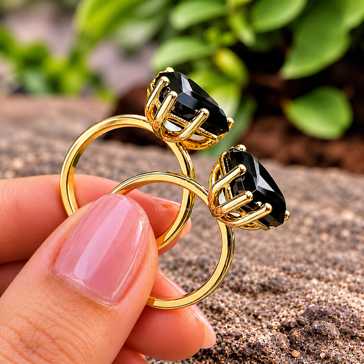 Shield Black Onyx engagement ring 14mm 13mm 12mm 11mm 10mm stone ring Simulant Solitaire ring Diamond ring Silver ring Gift for her FD418
