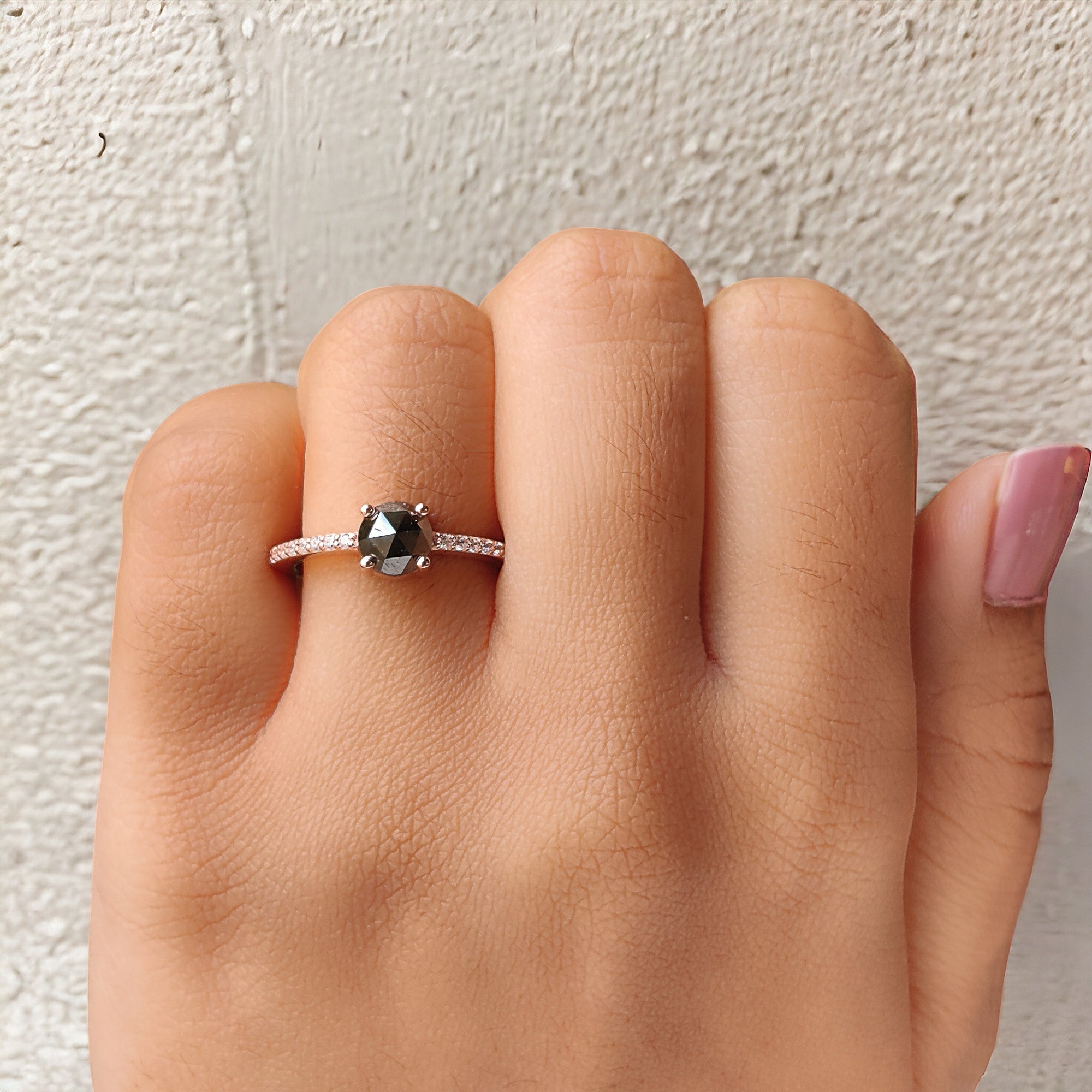 Round Cut Dark Green Color Diamond Ring 1.24 Ct 5.90 MM Rose Cut Diamond Ring 14K Solid Rose Gold Round Engagement Ring Gift For Her QN7660