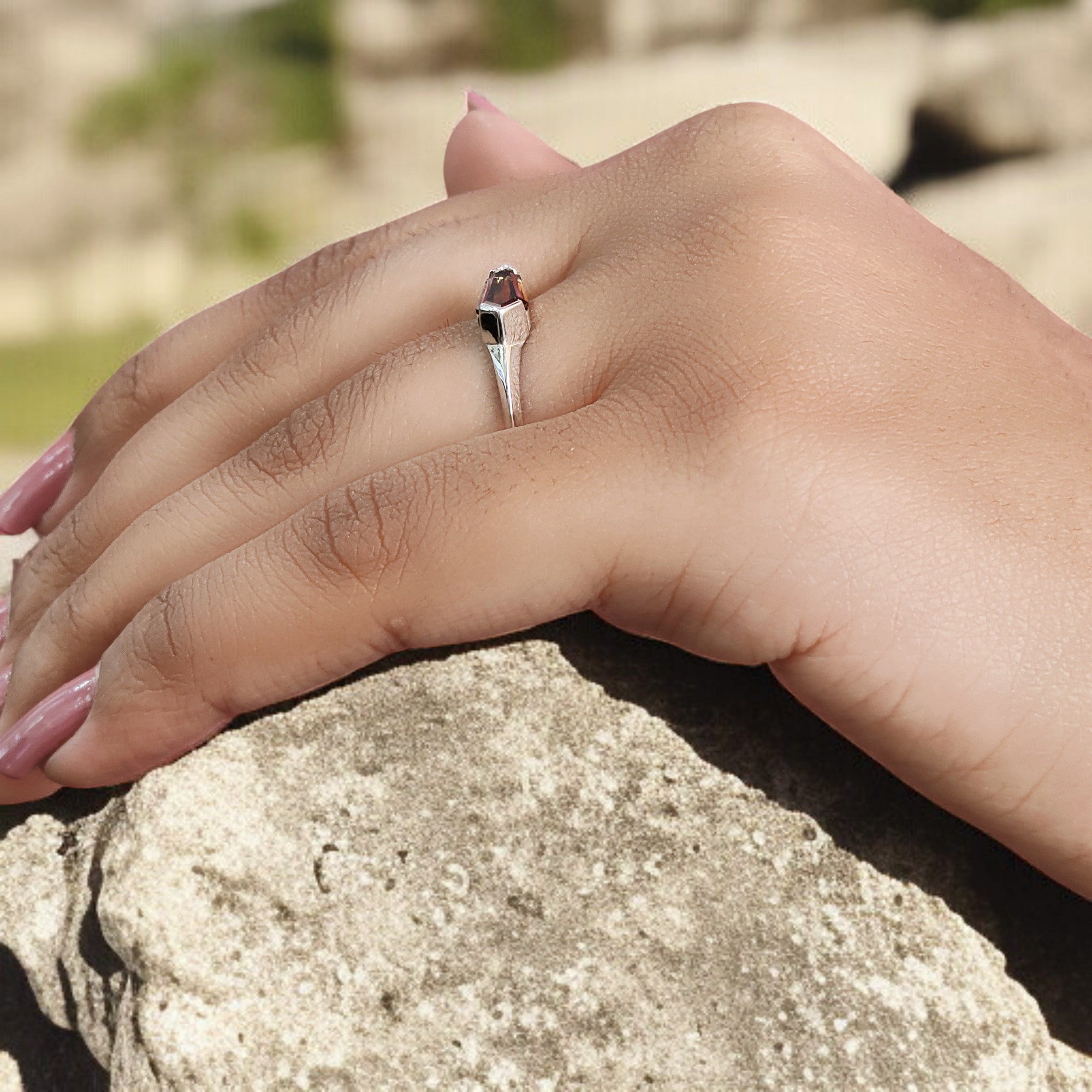 Shield Shape Brown Color Diamond Ring 0.93 Ct 10.25 MM Shield Diamond Ring 14K Solid White Gold Silver Engagement Ring Gift For Her QL1795