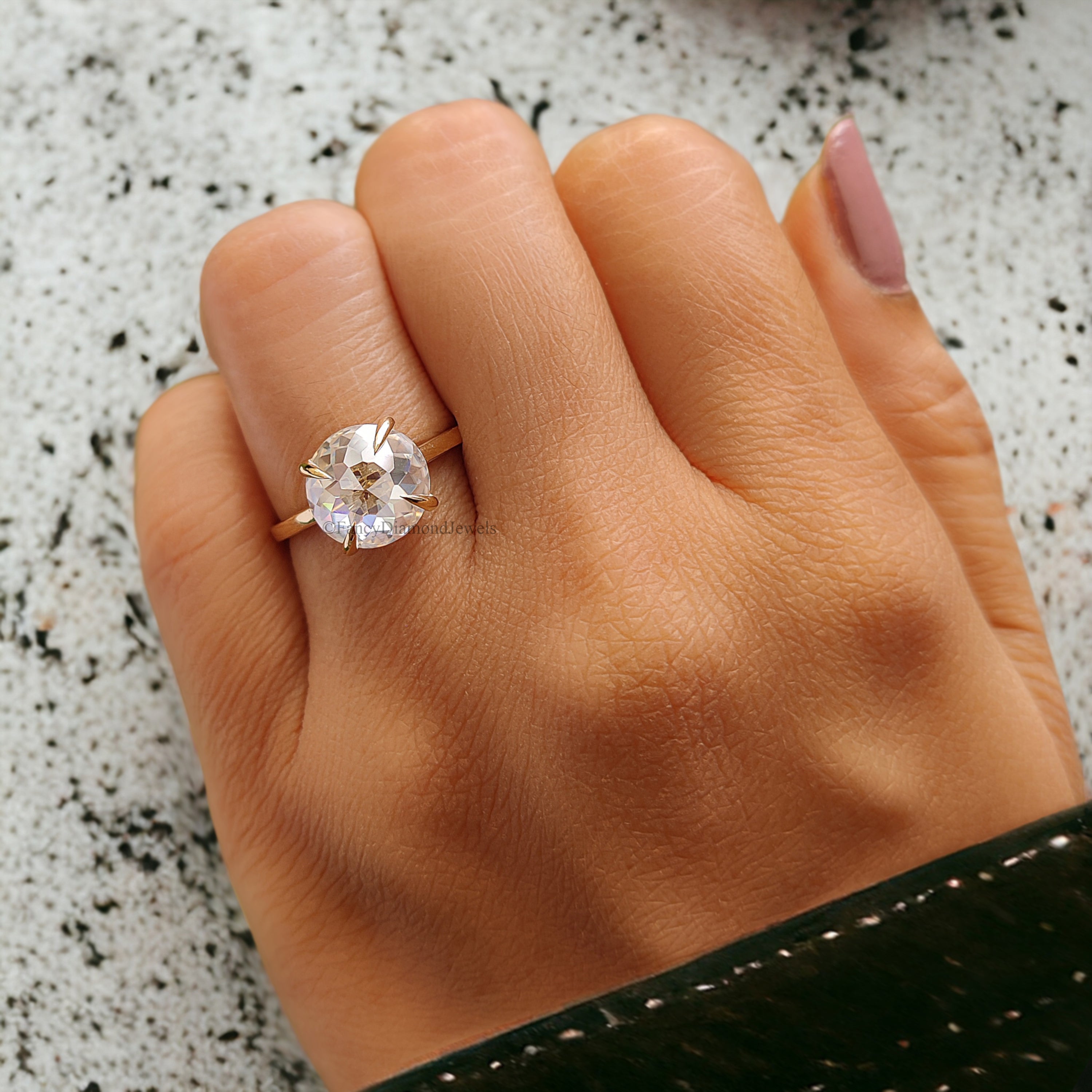 2.80 CT Round Rose Cut Colorless Moissanite Trellis Set Simple Solitaire Engagement Ring Wedding Ring Anniversary Ring Bridal Ring FD206