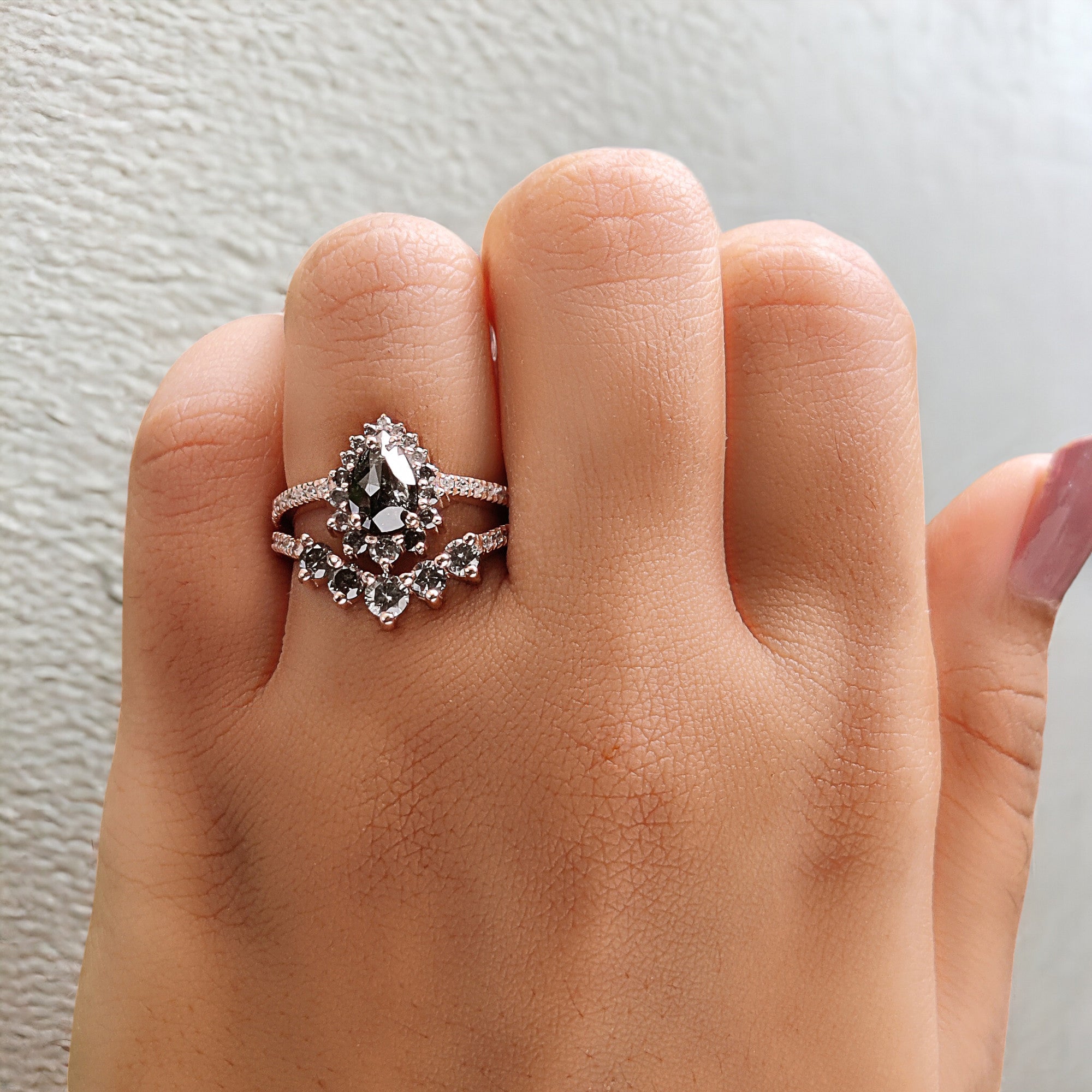 Pear Cut Salt And Pepper Diamond Ring 0.86 Ct 8.00 MM Pear Diamond Ring 14K Solid Rose Gold Silver Pear Engagement Ring Gift For Her QN1434