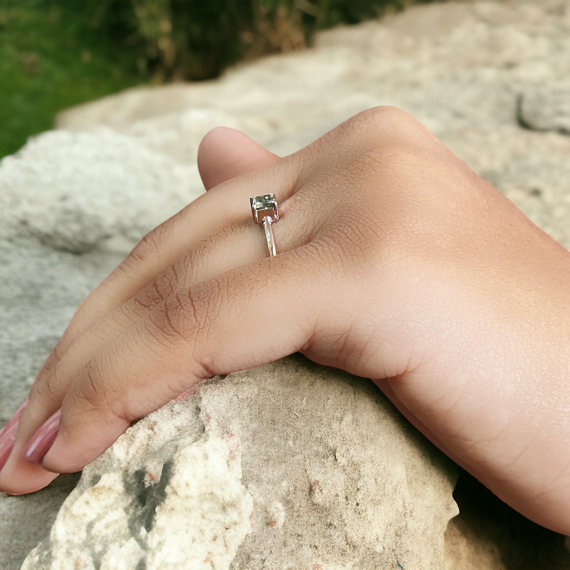 Princess Cut Green Color Diamond Ring 0.44 Ct 3.85 MM Princess Diamond Ring 14K Rose Gold Silver Engagement Ring Gift For Her QN1158