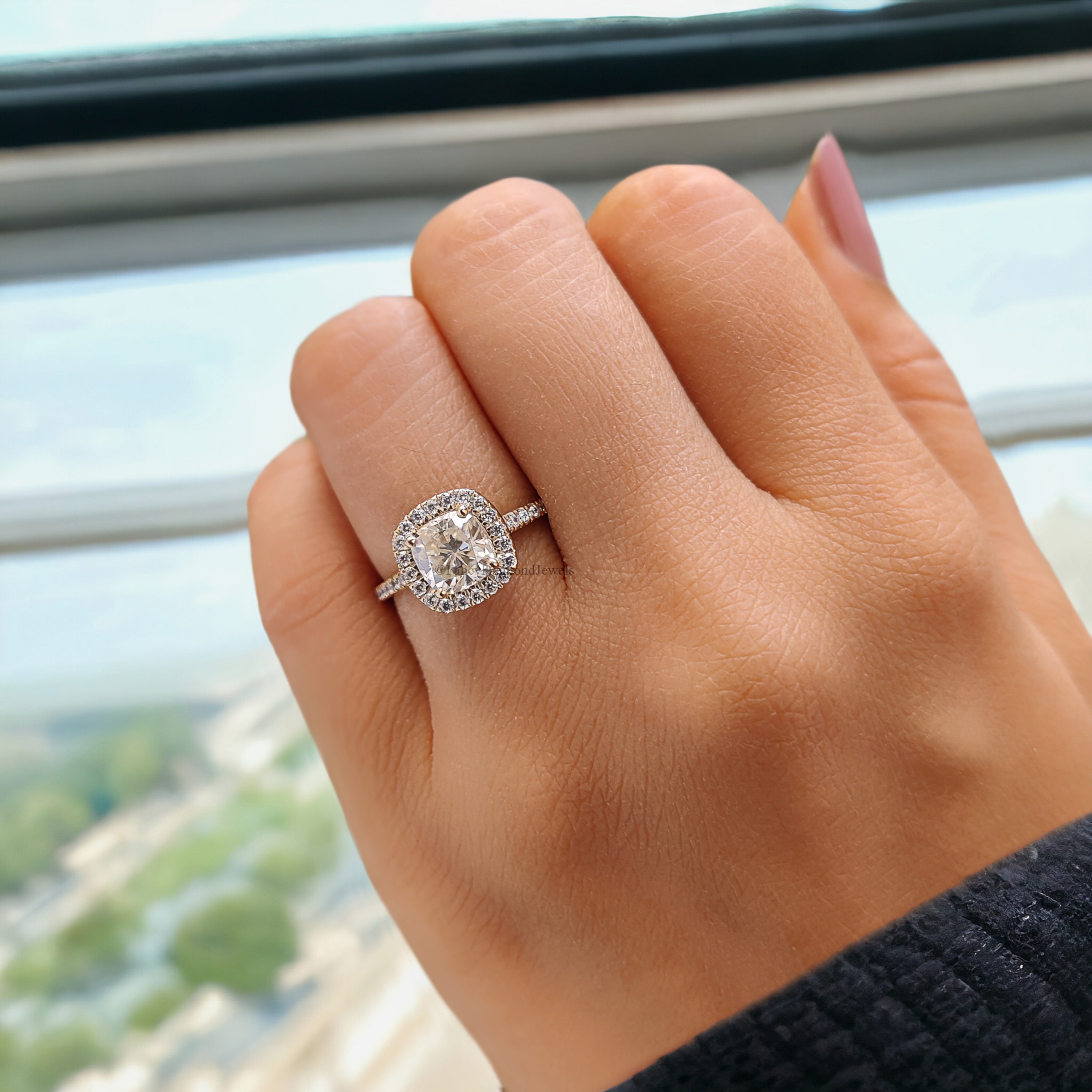 Cushion Moissanite Engagement Ring 1.00 CT Cushion Cut Moissanite Ring Halo Set Wedding Ring For Women Promise Ring Gift For Her Ring FD157