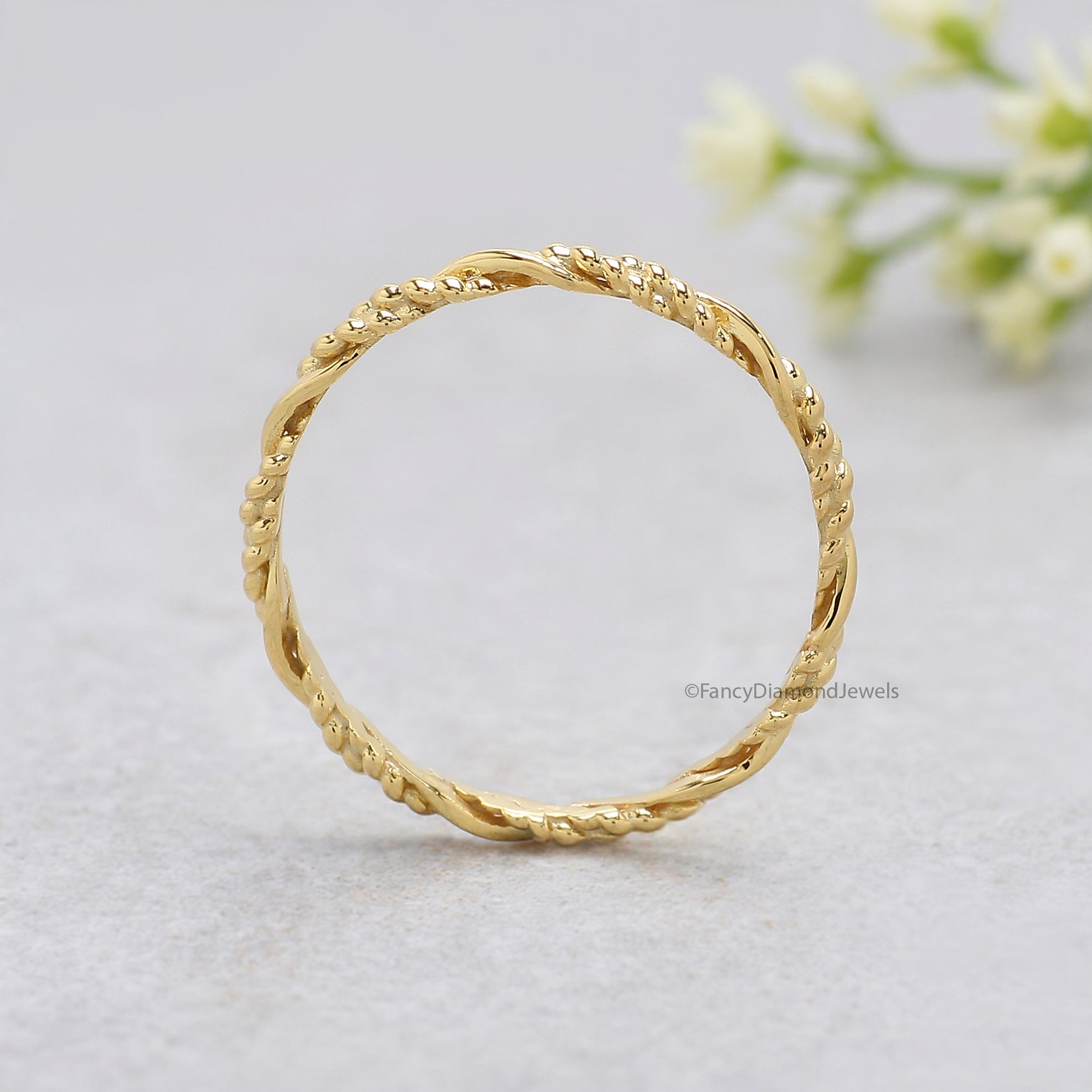Twisted Style braided Handmade Filled Stackable Band Yellow Gold Unique Wedding Band Minimal Dainty Stacking Band Gift For Her FD542