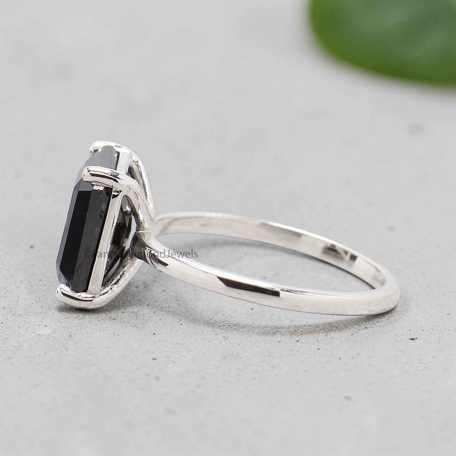 Black Onyx Engagement Ring, Emerald Cut Solitaire Ring, Sterling Silver Emerald Shape Diamond Simulant Ring, Anniversary Gift for Her FD563